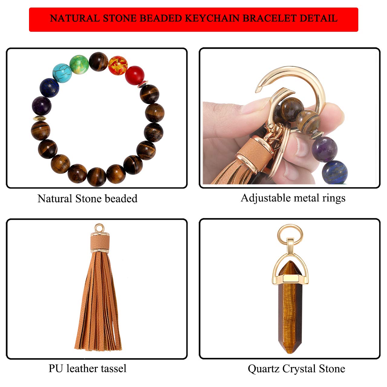 MOLOCH Stone Beaded Keychain Bracelet for Women - Stylish Tassel Wrist Key Holder with Carabiner Clip | Perfect Gift for Her, Boho Jewelry Accessory for Daily Use, Travel & Car Keys Organization