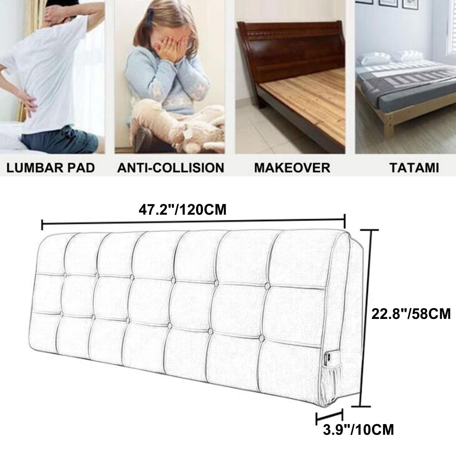King Size Headboard Cushion with Removable Cover - Wedge Pillow for Bed Rest, Lumbar Support & Backrest - Perfect for Home, Bedroom & Dorm (47.2