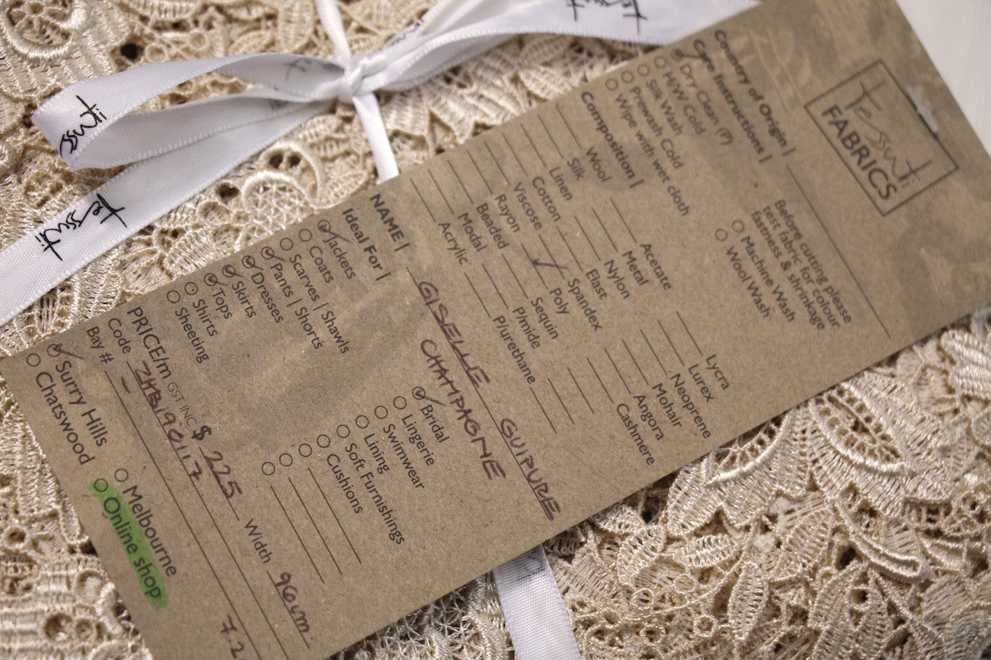 Champagne Giselle Guipure Lace - Elegant Bridal Lace Fabric for Wedding Dresses, Evening Gowns & Special Occasion Apparel