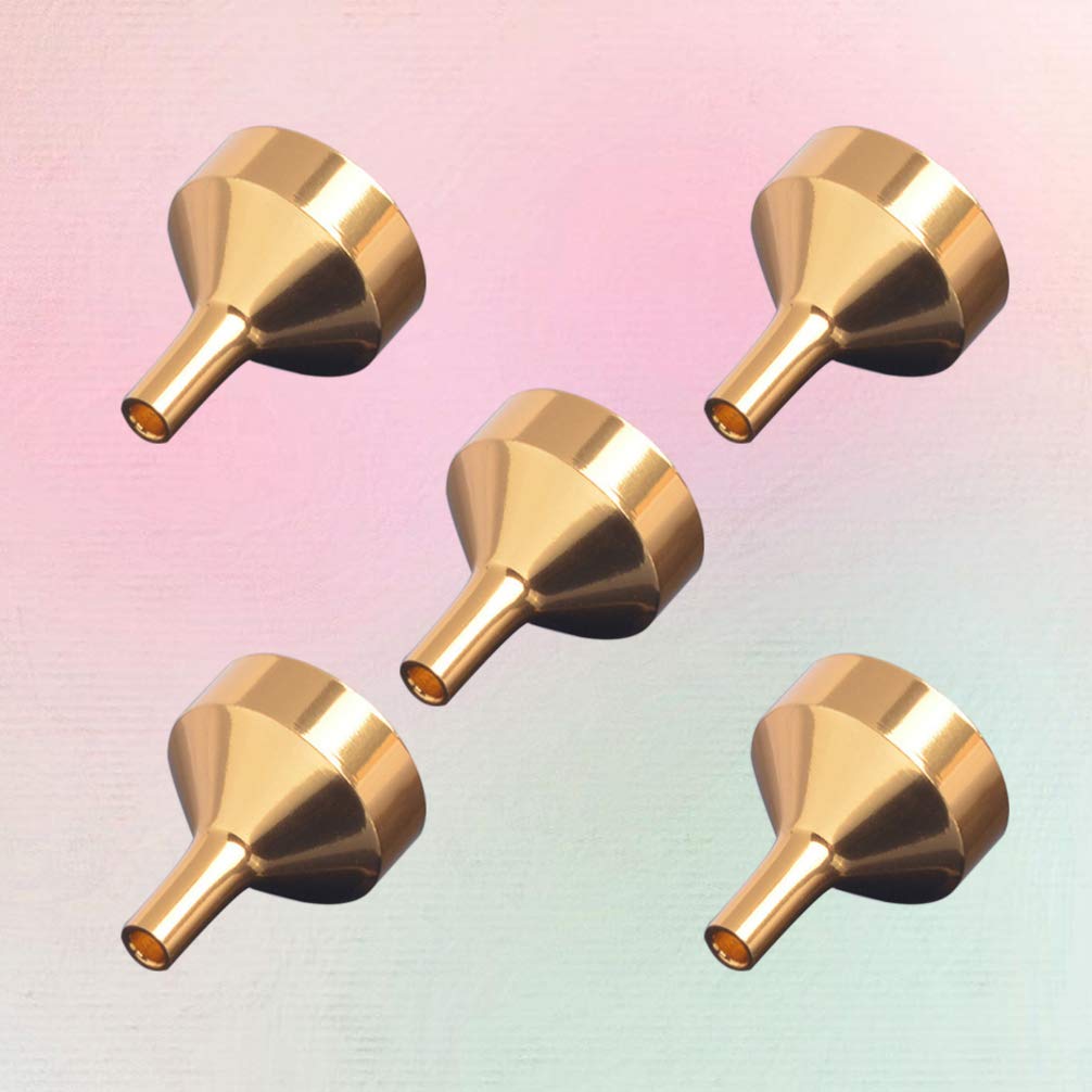 EXCEART 5-Piece Mini Stainless Steel Funnel Set - Small Gold Metal Funnels for Bottle Filling, Perfumes, Essential Oils, Liquids - Durable Kitchen & DIY Tool for Home Brewing, Cosmetics, Cooking