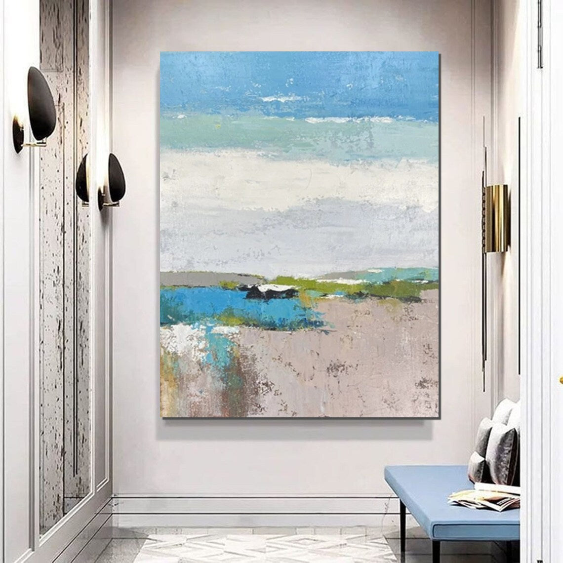 Modern Acrylic Paintings on Canvas - Large Blue Abstract Wall Art for Living Room & Bedroom Decor - Handmade Contemporary Artwork for Sofa Backdrop - Buy Unique Canvas Paintings Online