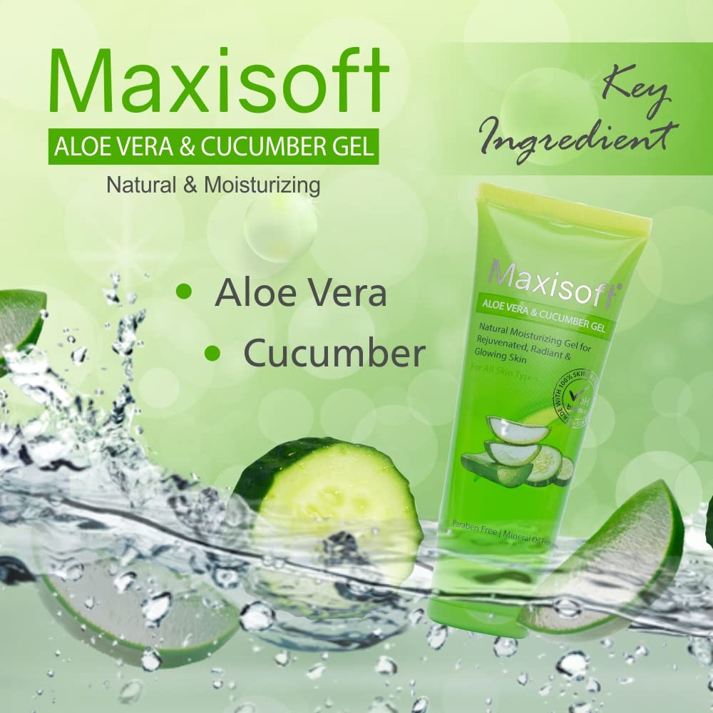 Maxisoft Aloe Vera & Cucumber Gel for Face & Body - Cooling Moisturizer to Soothe Dry, Irritated Skin - Lightweight Non-Sticky Formula for Daily Skincare & Haircare - 120g (Pack of 1) | Perfect for Sunburn Relief, After-Sun Care & Summer Hydration