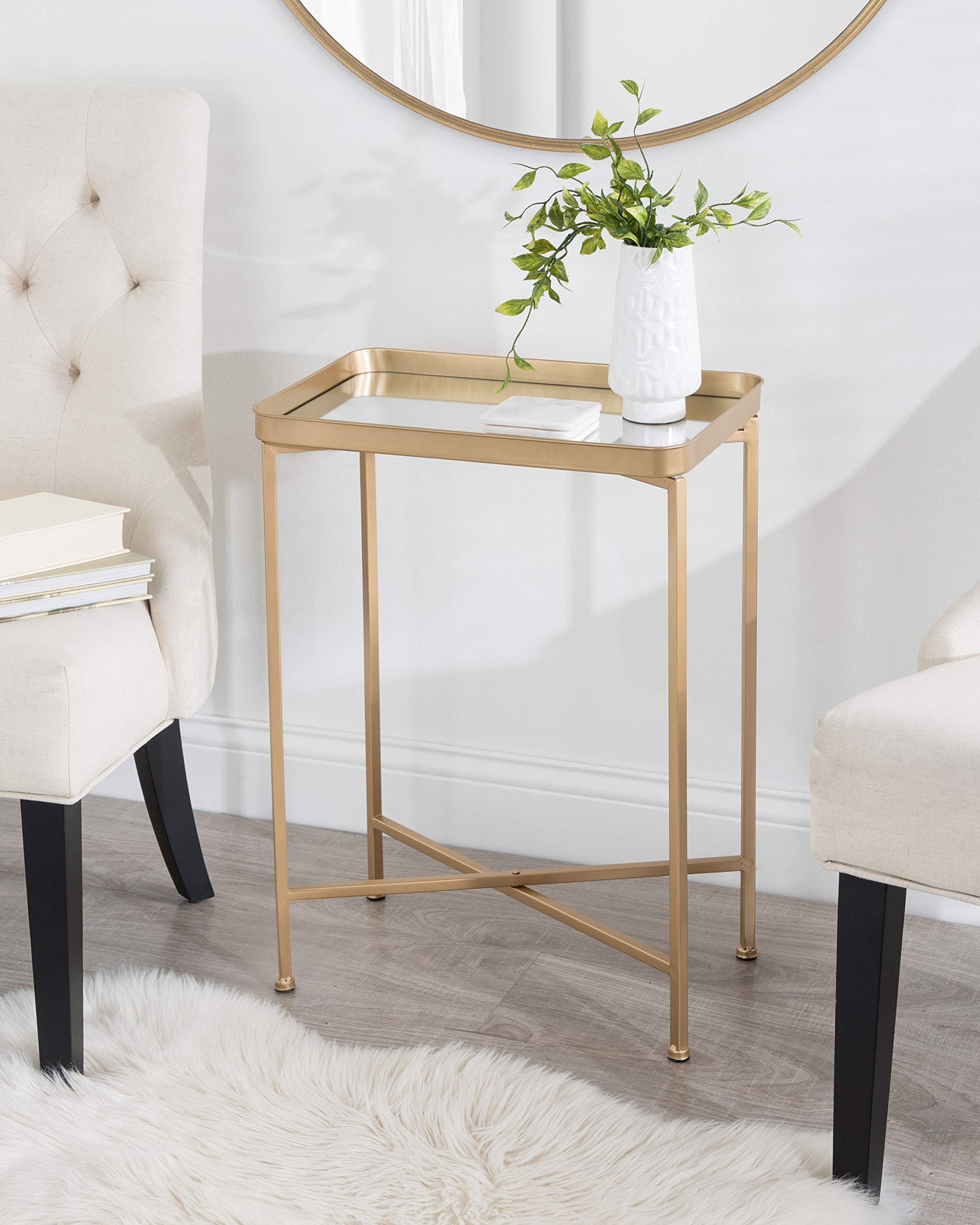 Kate & Laurel Celia Modern Gold Mirrored Tray Side Table - 18