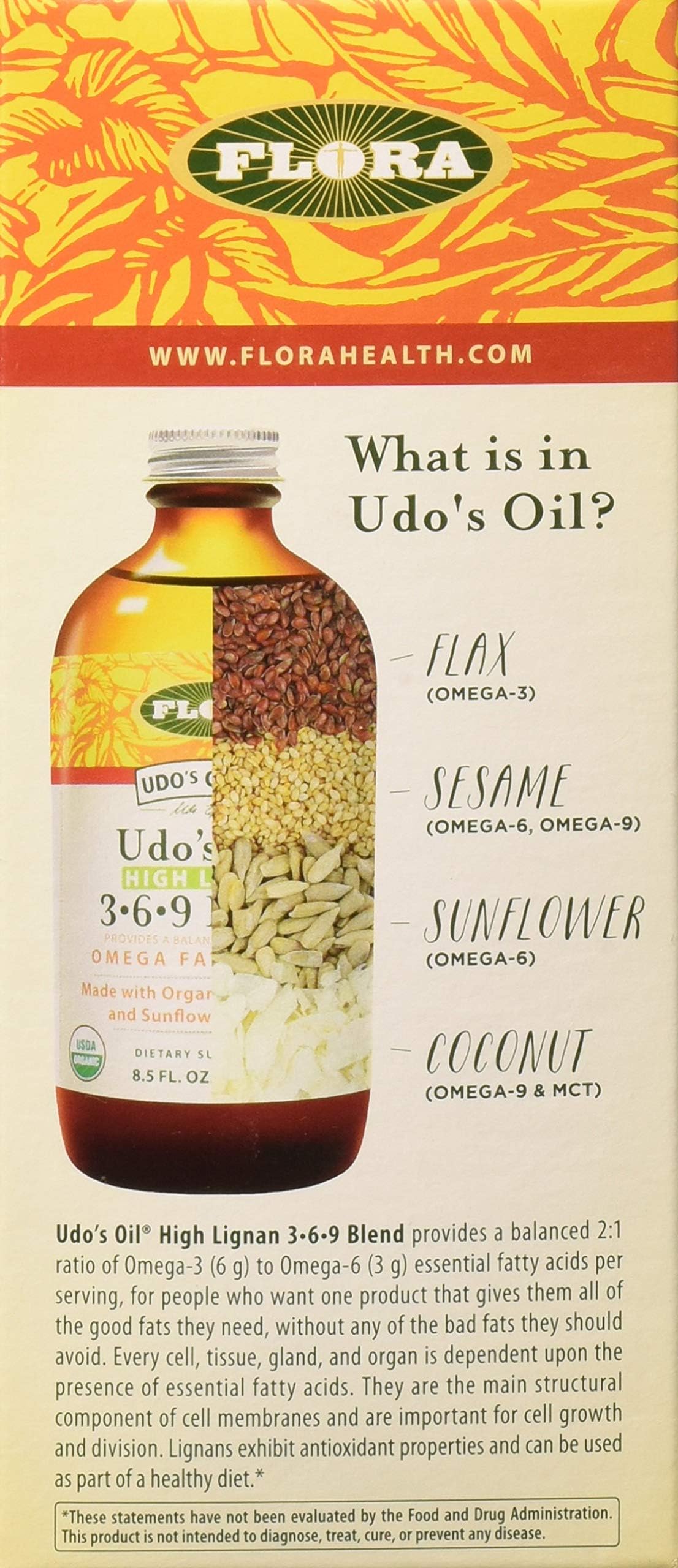 Udo's Choice Omega 3-6-9 Oil Blend with High Lignan - 8.5 Fl Oz - Organic Plant-Based Essential Fatty Acids Supplement for Heart, Brain & Joint Health - Perfect for Smoothies, Salads & Daily Wellness Routine