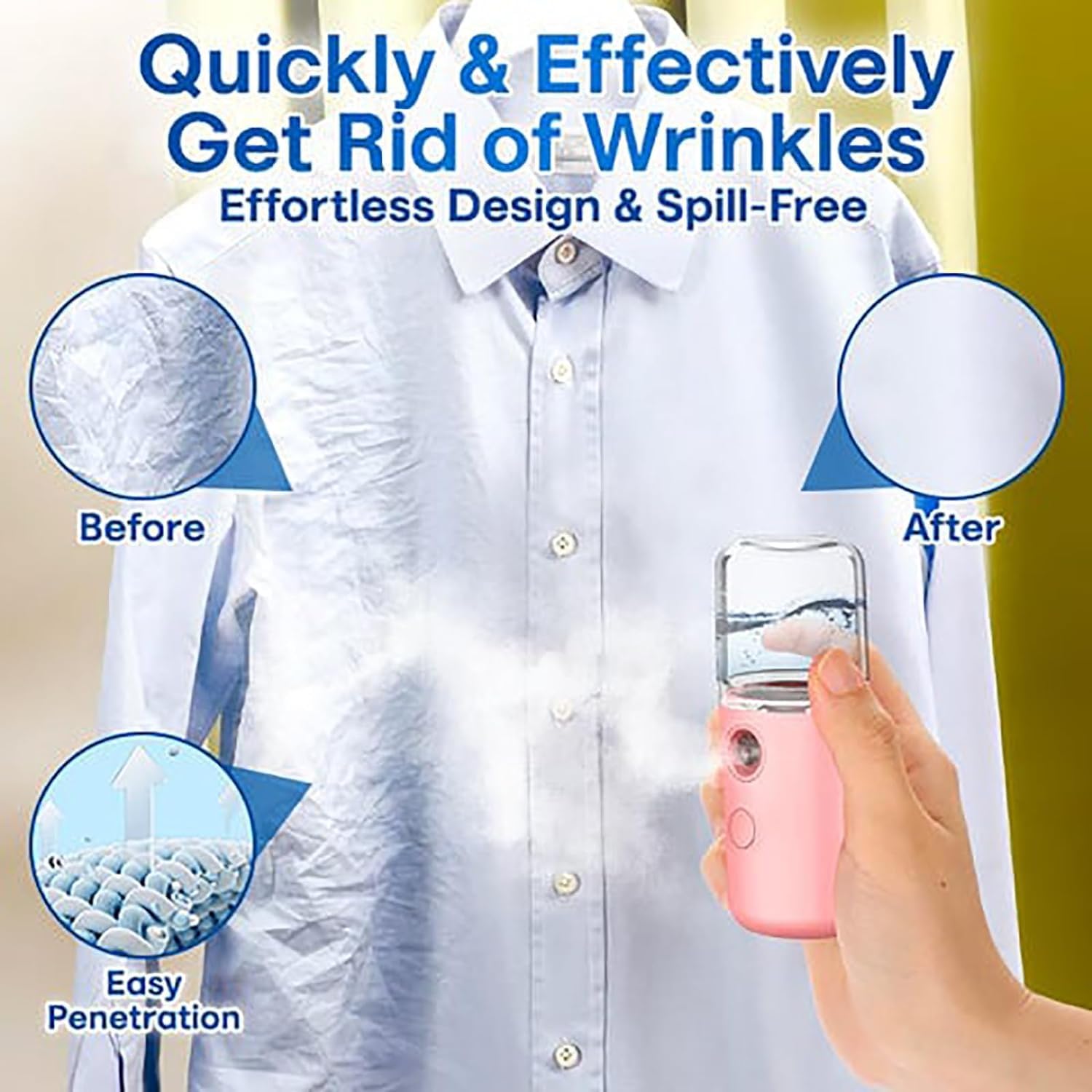 **Easy Care Sunshine 15-Second Heat Up Mini Travel Steamer - Wireless & Portable Handheld Steamer for Clothes - Compact Garment Steamer for Home, Office & Travel - Perfect for Wrinkles-Free Outfits on the Go (White)**