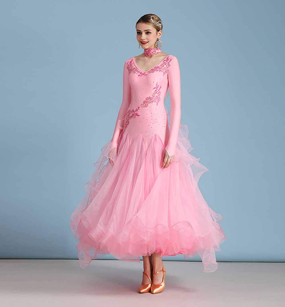 Elegant Ballroom Dance Dresses for Women - Smooth Waltz & Tango Performance Outfit with Long Sleeves | Perfect for Swing Dancing, Competitions & Social Events | Professional Latin & Standard Dancewear for Weddings & Performances
