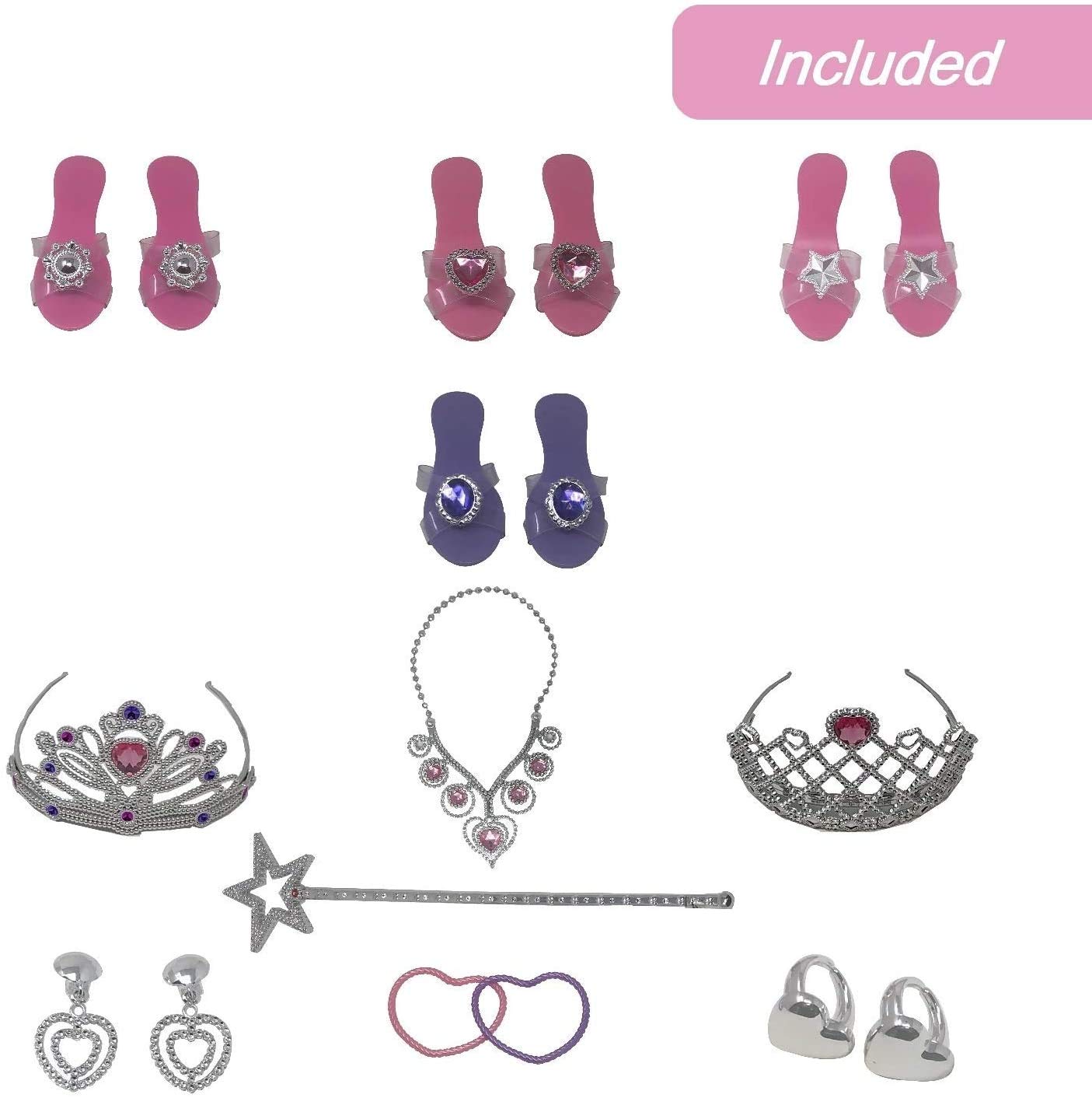 Royal Dreams Princess Dress-Up Set for Girls - 4 Shoes, 2 Tiaras, Necklace, Bracelet & Earrings - Perfect for Role Play, Birthday Parties & Pretend Play - Sparkly Princess Costume Accessories for Kids