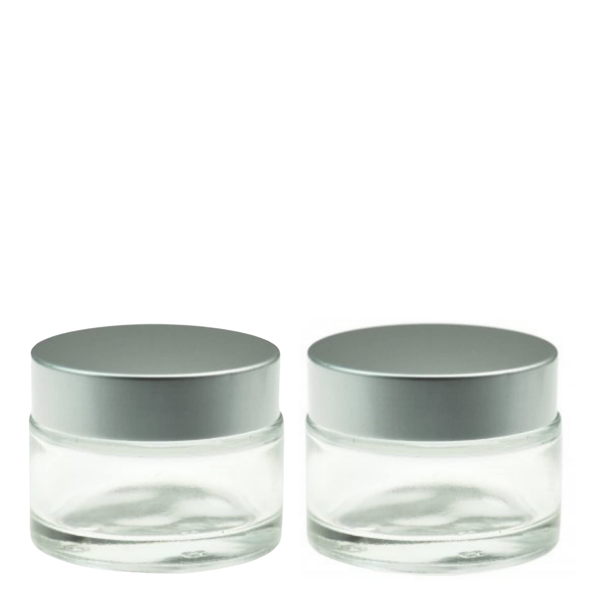2-Pack Clear Glass Cosmetic Jars with Silver Lids - 50ml Refillable Travel Containers for Makeup, Cream, Lotion, Sugar Scrubs & Jewelry Storage - Perfect for Home, Salon & Travel Organization