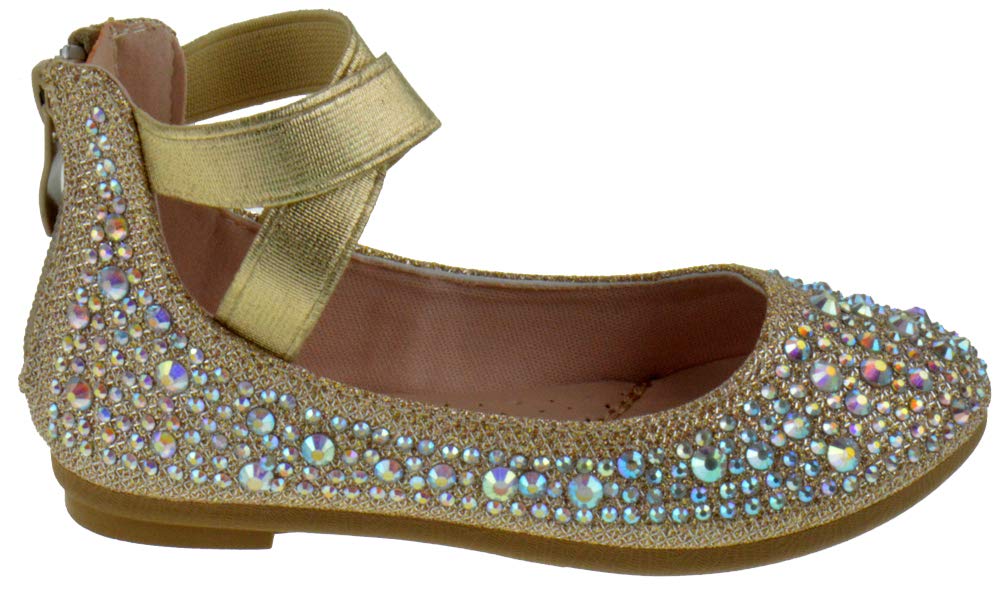 **Larissa 83K Rhinestone Ballerina Flats for Little Girls – Sparkly Elastic Strap Ballet Shoes for Dance Class, Party & Special Occasions**