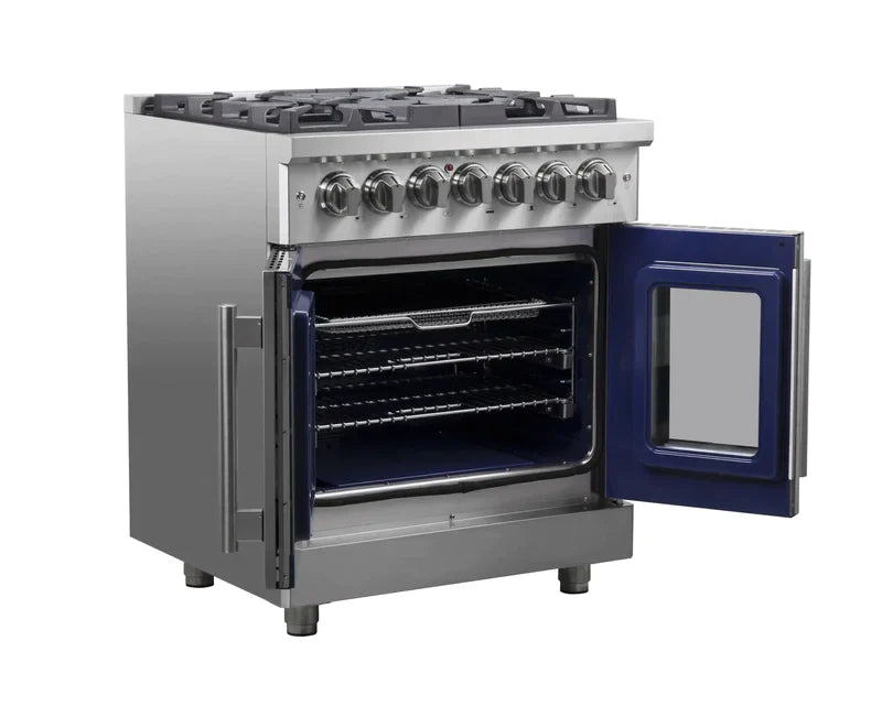 FORNO Massimo 30 Inch Freestanding Dual Fuel Range with French Doors - Stainless Steel FFSGS6325 | Professional Gas & Electric Oven for Home Cooking, Baking & Entertaining