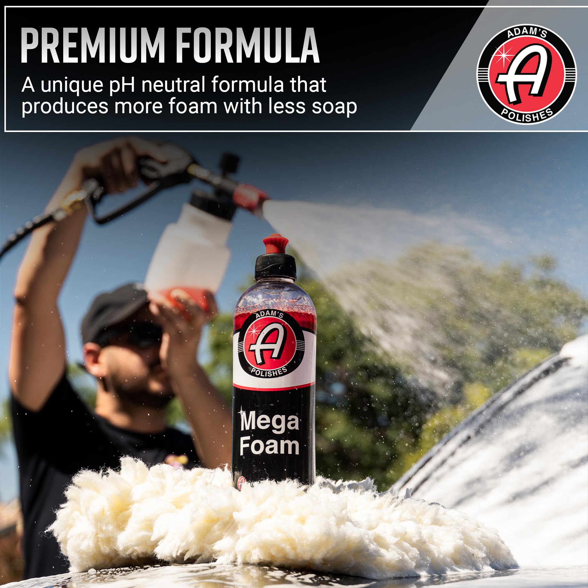 Adam’s Mega Foam (1 Gallon) - pH Neutral Car Wash Soap Concentrate for Bucket, Foam Cannon & Foam Gun | Safe for Wax, Sealant & Ceramic Coating | Perfect for Detailing, Hand Wash & Touchless Cleaning