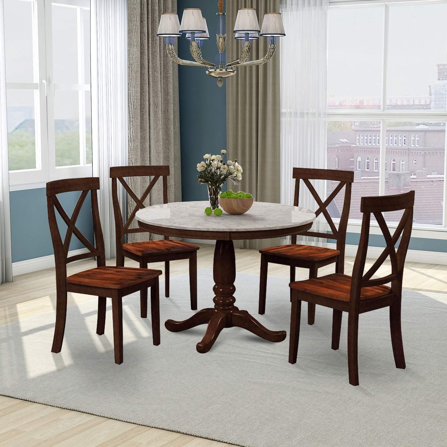 RUNNA 5-Piece Round Dining Table Set for 4 - Solid Wood Kitchen Table & Chairs (41.7
