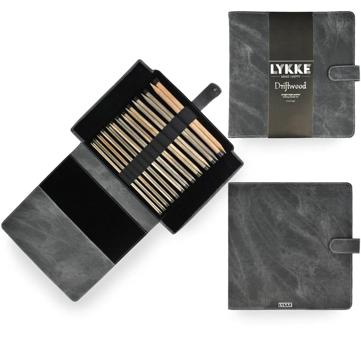Lykke Driftwood 10-Inch Straight Knitting Needles Gift Set in Grey Denim Pouch - Perfect for Knitters, Crochet Enthusiasts & DIY Craft Projects