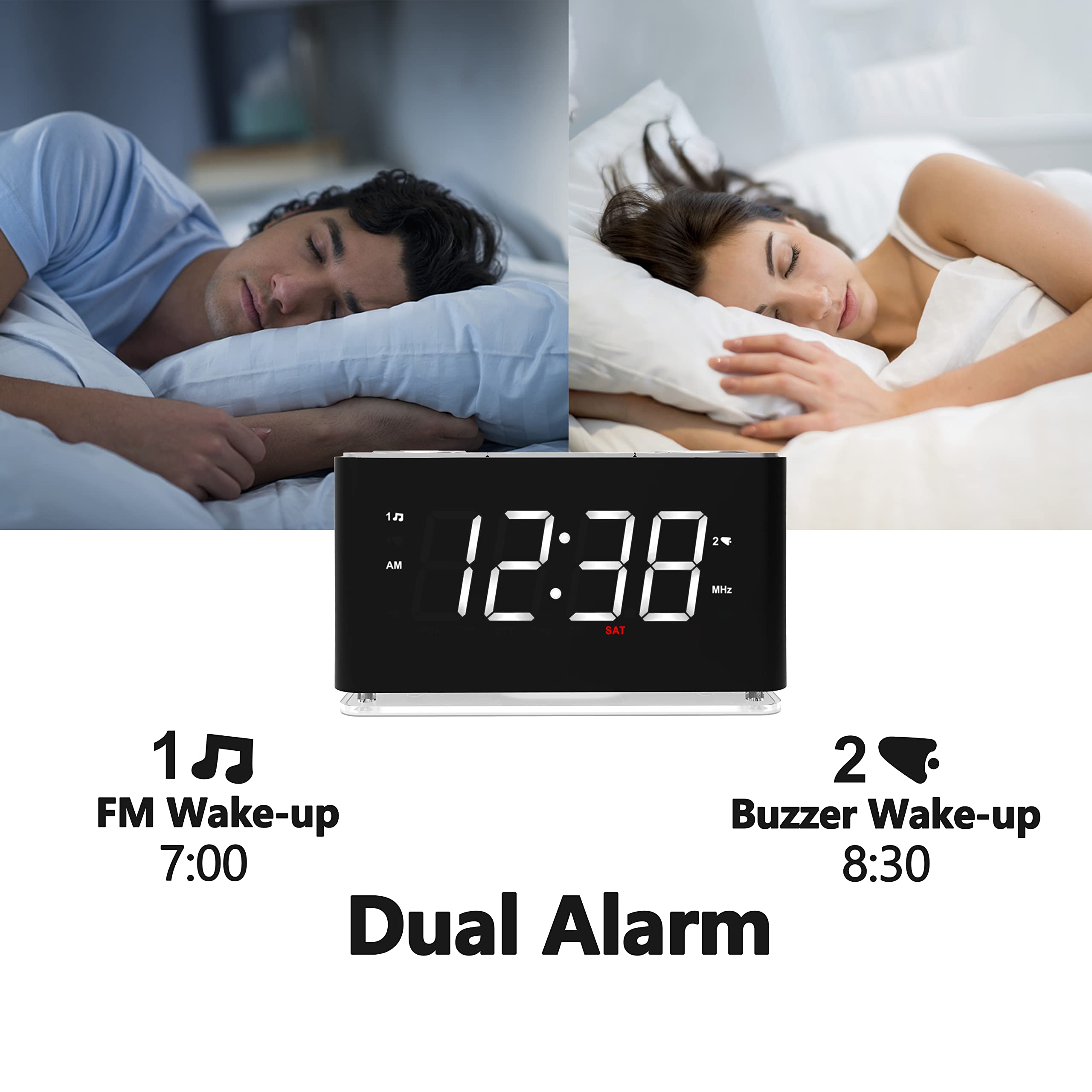 iTOMA Smart Alarm Clock Radio with APP Control - Large LED Display, FM Radio, Dual Alarms, 2 USB Charging Ports, Night Light, Auto/Manual Dimmer, Snooze & Sleep Timer - Perfect for Bedroom, Office, Travel (Model 507)