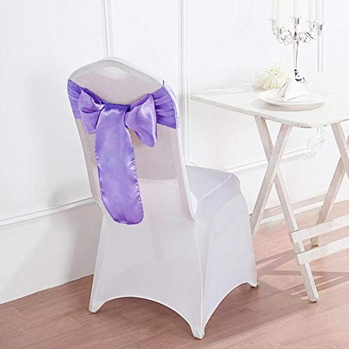 50 Pack Purple Satin Chair Sashes - Elegant Wedding Chair Bows for Banquet Decorations, Reception Party Supplies, Bridal Shower & Special Event Decor (Set of 50) | Perfect for Weddings, Anniversaries, Baby Showers & Formal Dinners
