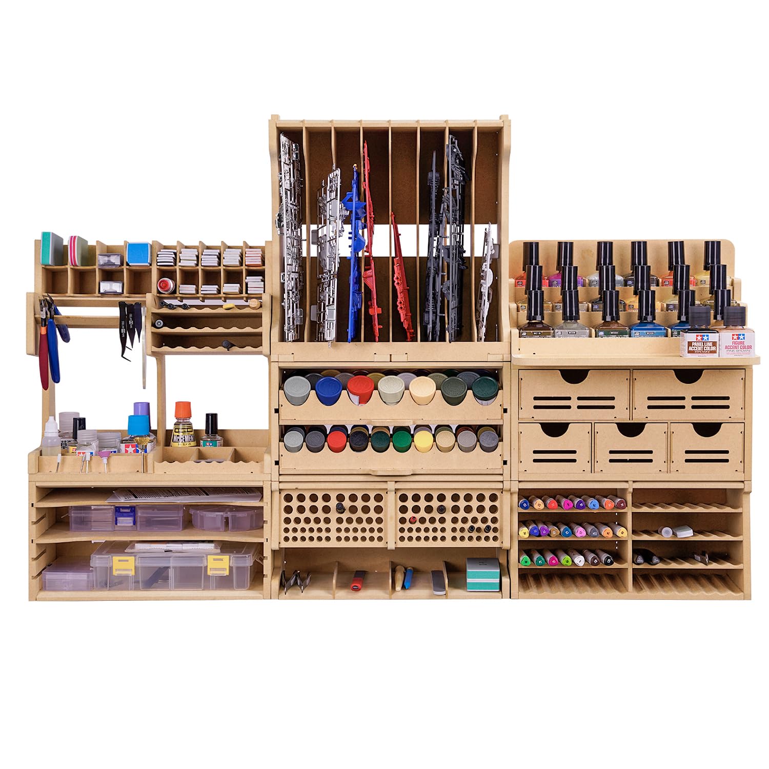 Wooden Model Kit Tool Organizer Storage Rack - MDF Paint Brush & Screwdriver Holder for Tamiya Gundam Models | Craft Supplies Organizer for DIY Hobbyists & Model Builders | Perfect for Workbench & Craft Room Organization