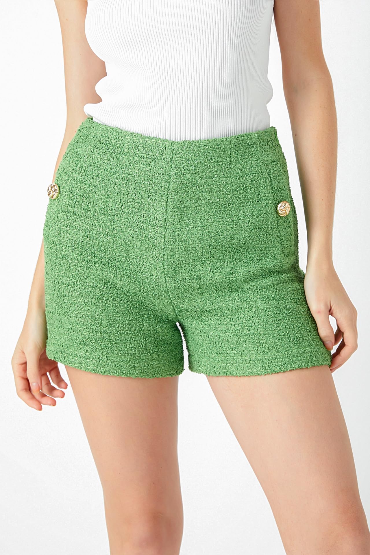 Endless Rose Women's Tweed Buttoned Shorts - High Waist Casual Summer Shorts for Women | Perfect for Office, Dating & Vacation Outfits