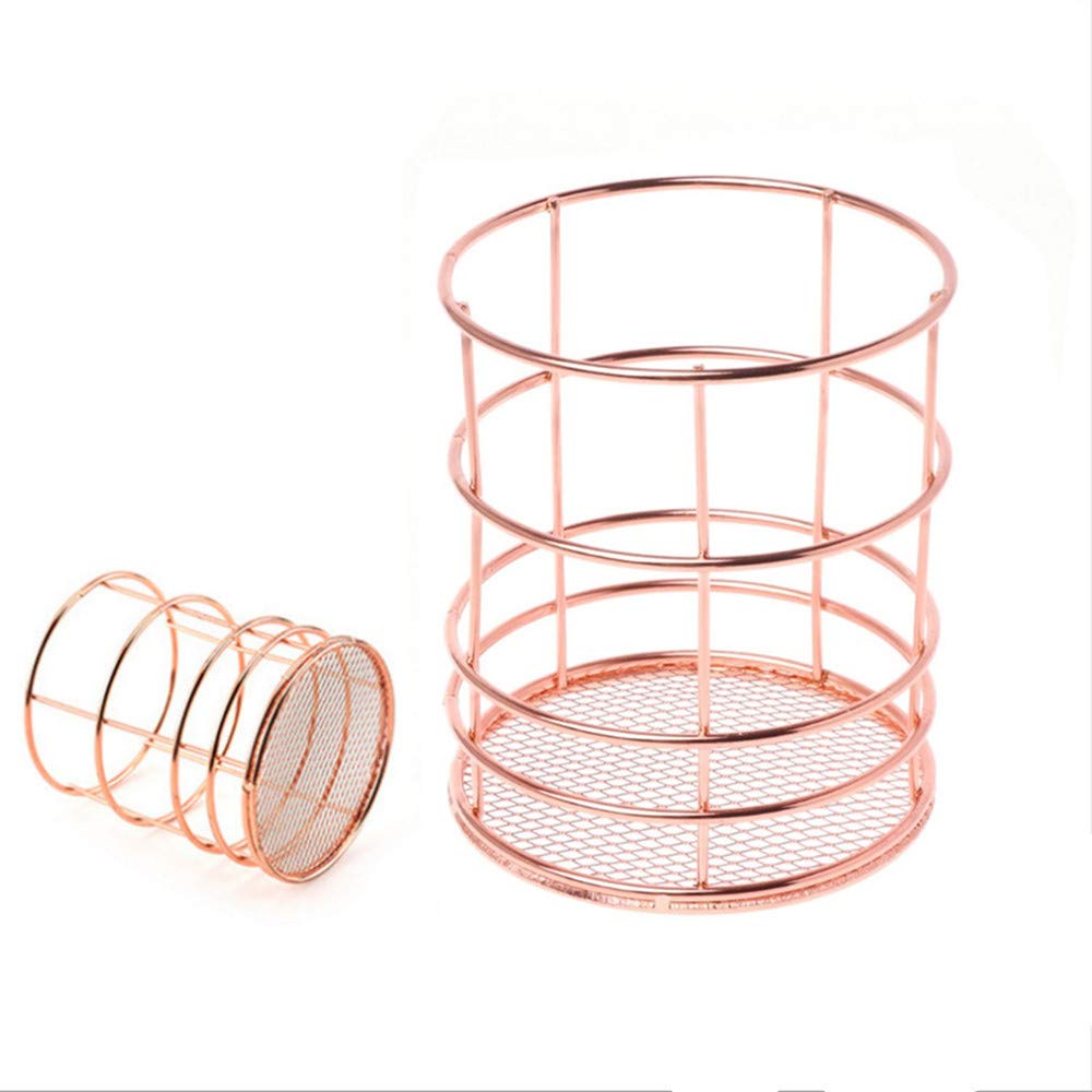 Rose Gold Wire Mesh Pen Holder - Stylish Desk Organizer for Pencils, Stationery & Makeup Brushes | Perfect for Office, School & Vanity Decor
