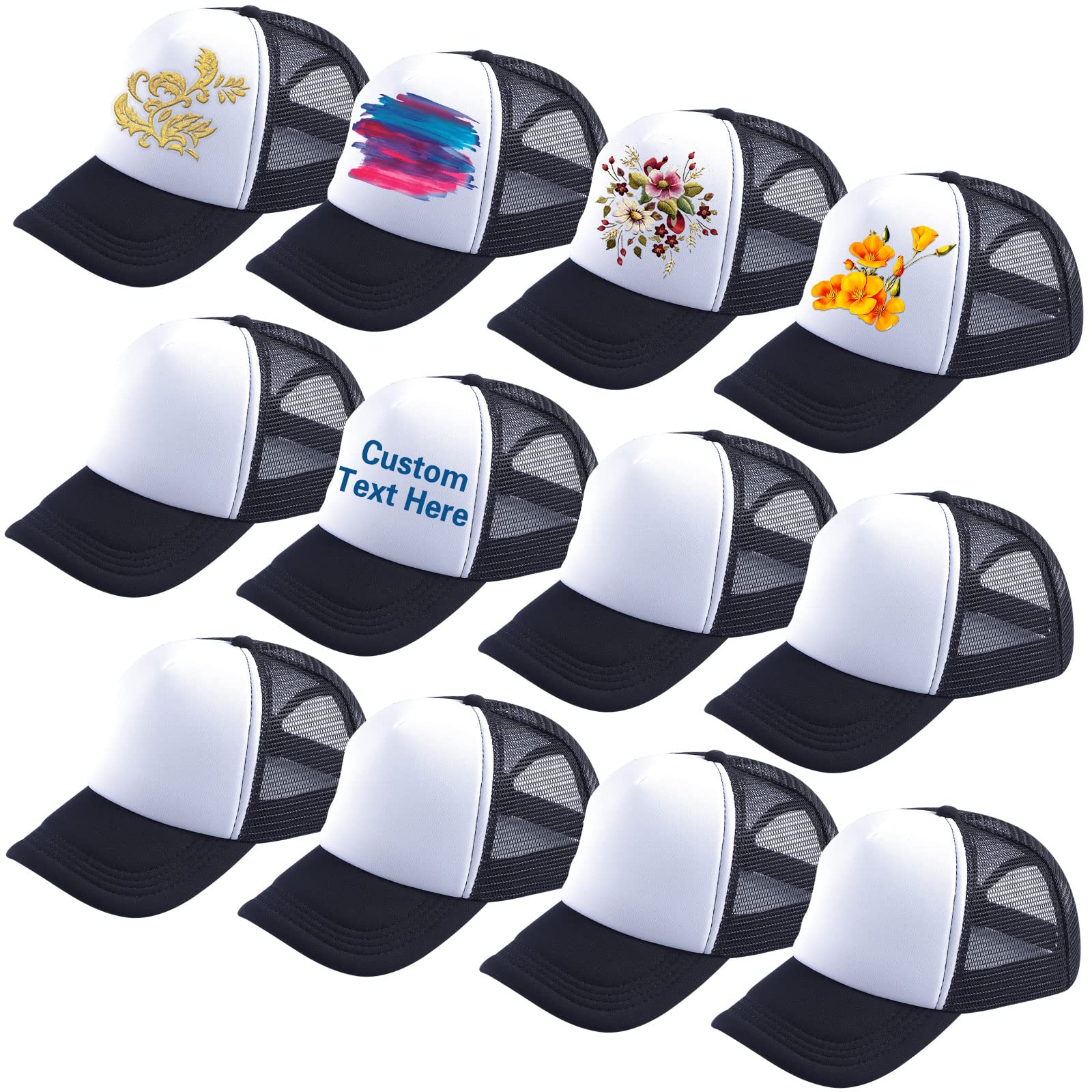 6 Pack Sublimation Blank Trucker Plain Baseball Mesh Back DIY Embroidery Printing Cap - 01 Black 12pcs, Medium - Perfect for Custom Embroidery, Screen Printing & Personalized Gifts for Sports Fans