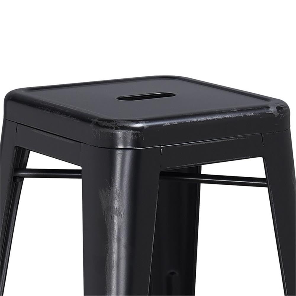 Home Square 24 Inch Metal Backless Bar Stools - Set of 3 Counter Height Stools in Distressed Black Finish for Kitchen Island, Breakfast Bar & Dining Room