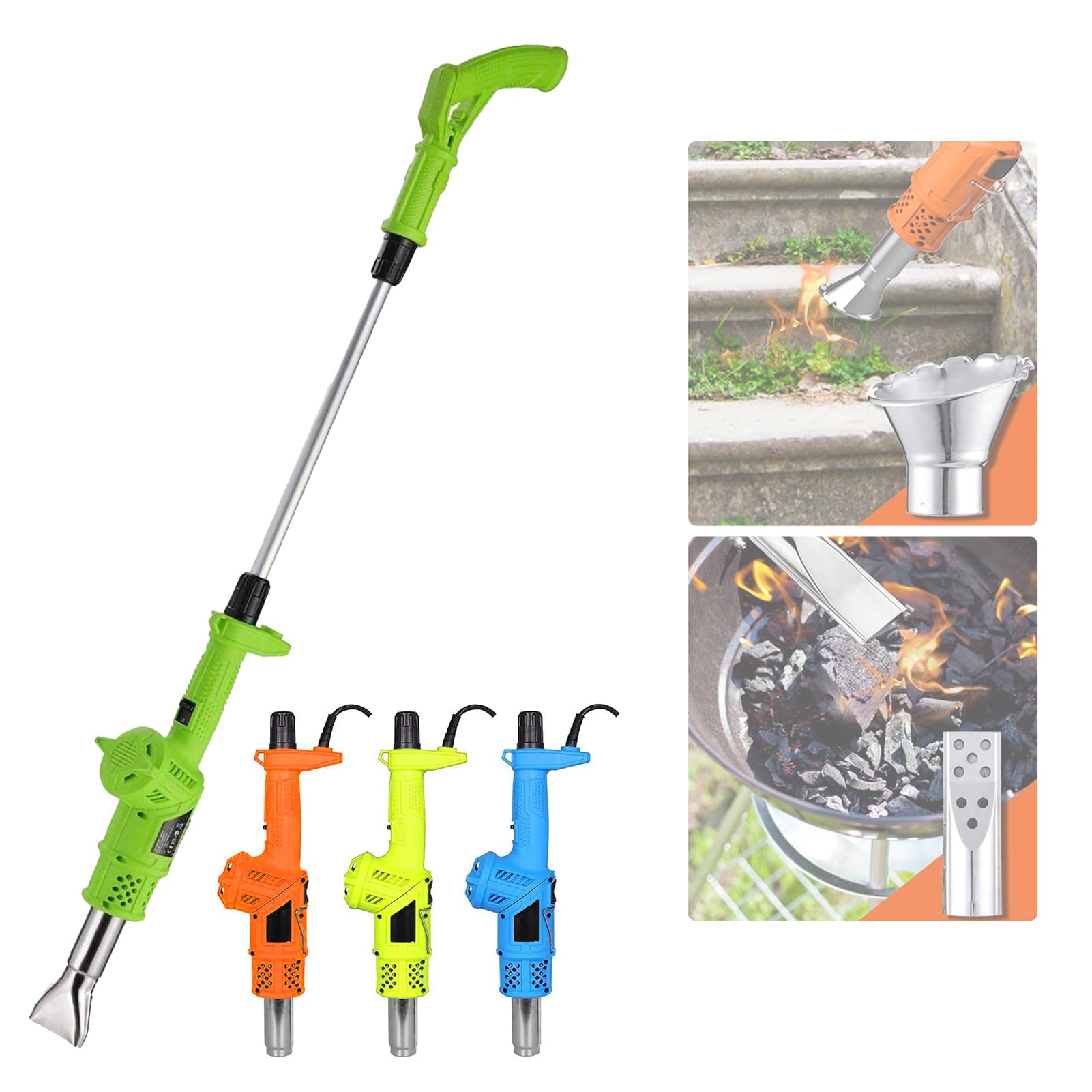 Electric Weed Burner with 5 Nozzles - 650℃ High Temperature Thermal Weeder for Garden, Roofing & Ice Melting - 3-in-1 Flame Weeding Tool (Green) - Perfect for Weed Control, Snow Removal & DIY Projects