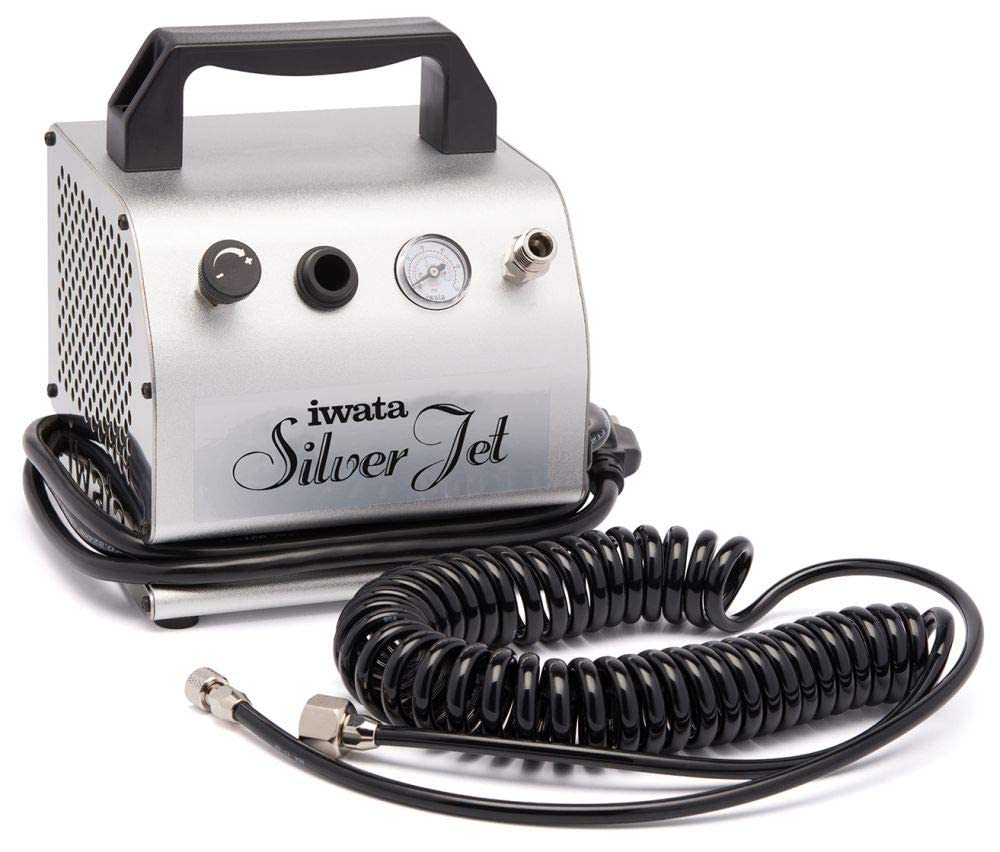 Iwata-Medea Studio Series Silver Jet Single Piston Air Compressor - Professional Airbrush Tool for Artists & Hobbyists - Perfect for Model Painting, Cake Decorating & Tattoo Art