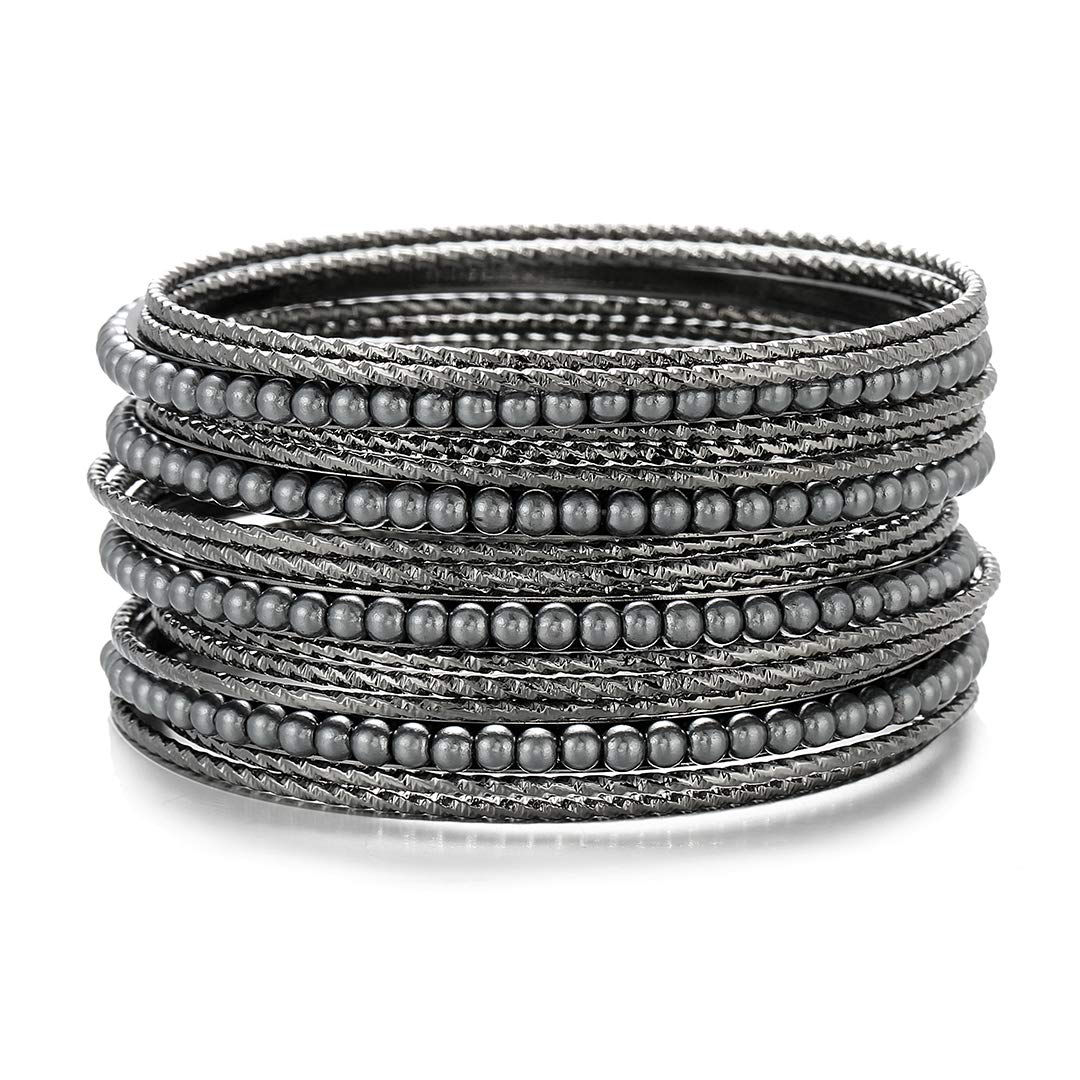 Ensoul Women's Mixed Metal Bangles Bracelets Set - 17pcs Acrylic Pearl & Glass Seed Beads for Boho Style, Party & Everyday Wear