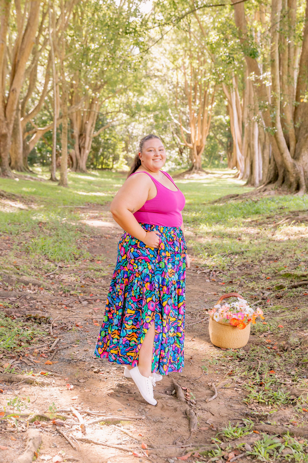 Kasey Rainbow African Print Carrie Skirt - Stylish Floral Midi Skirt for Women, Perfect for Summer Outfits, Beach Vacations & Boho Fashion