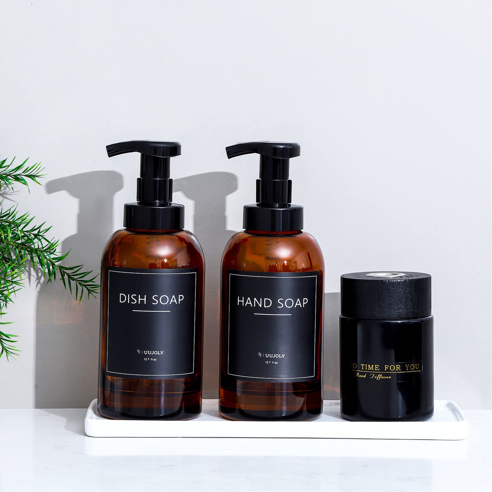 Premium Glass Foaming Hand Soap Dispenser - 2 Pack Amber Liquid Pump Bottle for Bathroom & Kitchen | Ideal for Shampoo, Body Wash & Dish Soap | Perfect for Home, Office & Spa Hygiene Stations