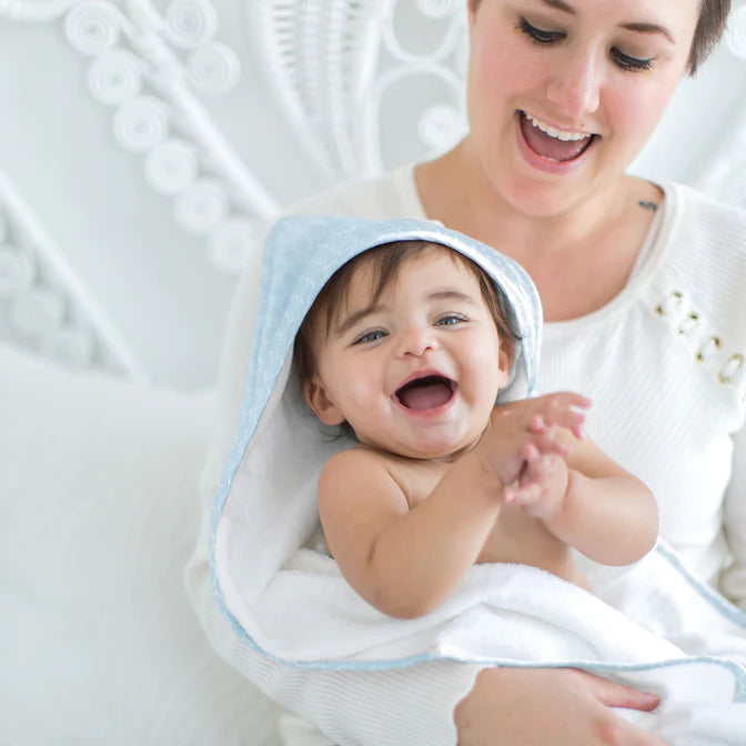 Terry Velour Hooded Baby Towel - Mini Mod Circles Pattern, Soft Pastel Blue (BGB 0062) | Perfect for Bath Time, Swimming & Newborn Photo Shoots
