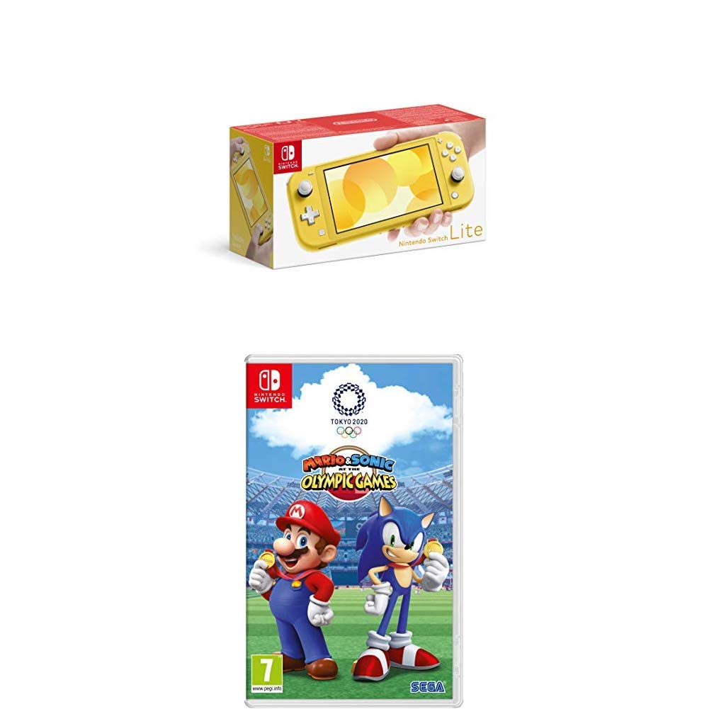 Nintendo Switch Lite Yellow Console with Mario & Sonic at the Olympic Games Tokyo 2020 - Portable Gaming Handheld for Kids & Adults, Perfect for Travel, Commuting & Home Entertainment