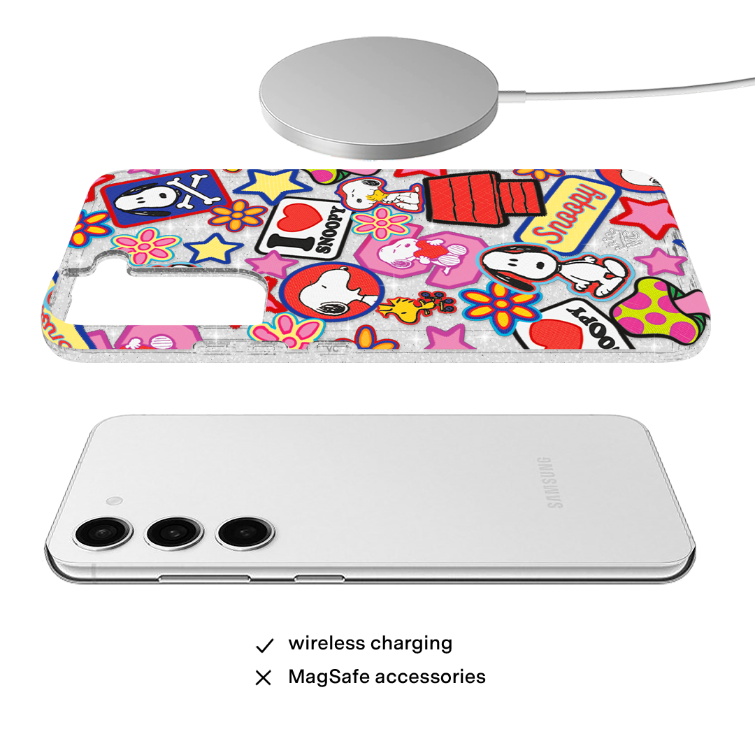 Snoopy Glitter Patchwork Phone Case for Samsung Galaxy - Cute Cartoon Protective Cover for Daily Use & Gift Giving
