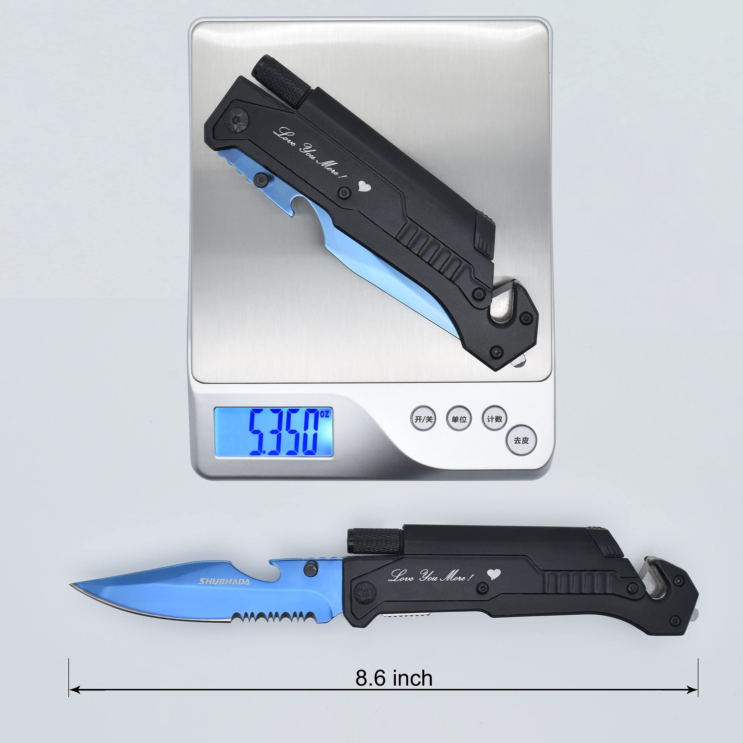 Blue Titanium Multi-Tool Pocket Knife - 12-in-1 Survival Knife with LED Light, Fire Starter, Seatbelt Cutter, Glass Breaker & Bottle Opener | Perfect Father's Gift, Camping, Hiking & Emergency Preparedness