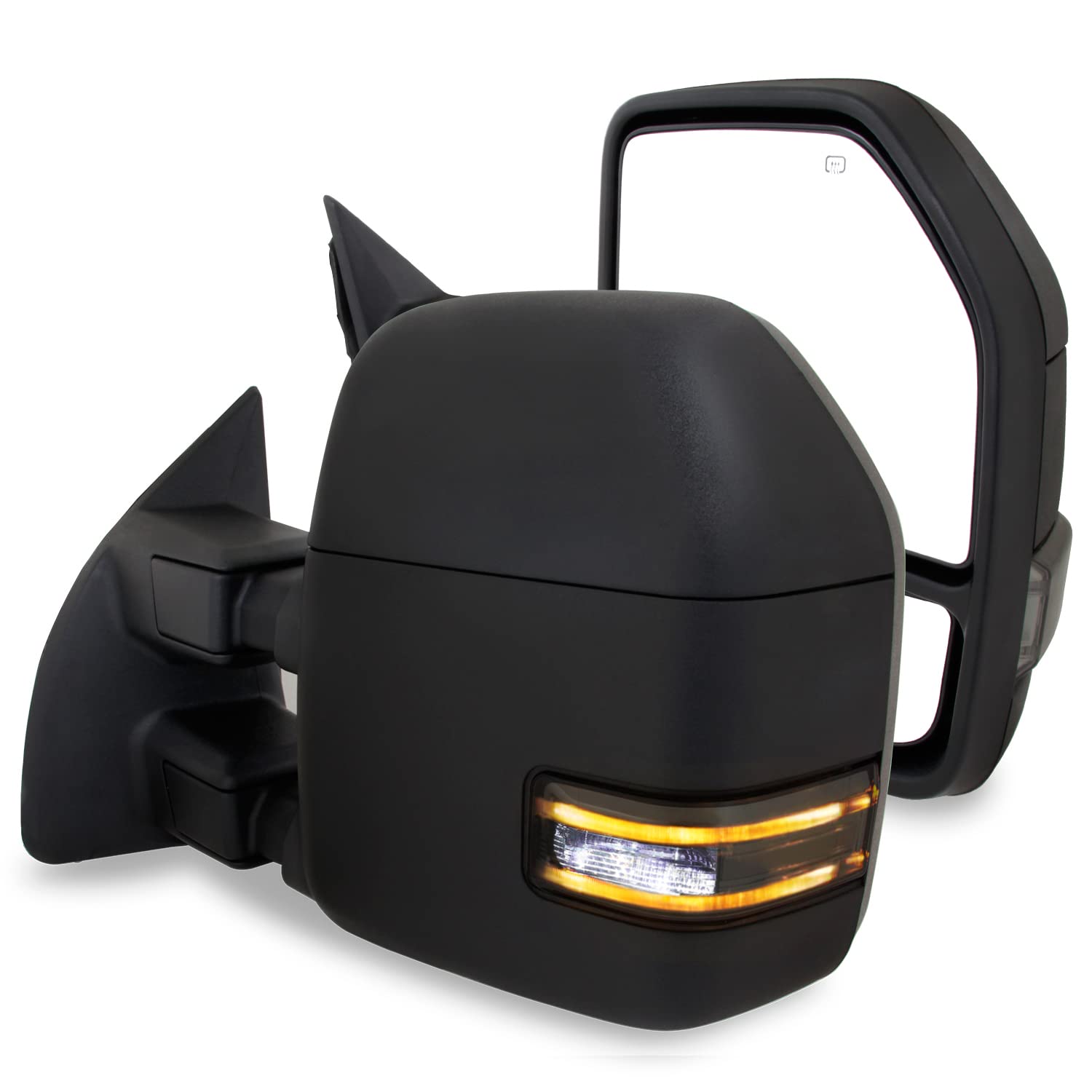 AKKON Power Heated Turn Signal Black Textured Towing Side Mirrors for 1999-2007 Ford Super Duty - Perfect for Towing, Winter Driving & Enhanced Visibility