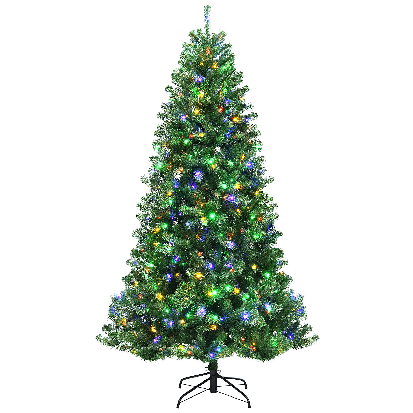 Goplus 6ft Pre-lit Artificial Christmas Tree with Remote Control - 350 Color Changing LED Lights, 9 Lighting Modes, Hinged Design for Easy Setup | Perfect for Indoor Holiday Decorations in Homes, Offices, and Commercial Spaces | Christmas, Xmas, Winter Festival Decor