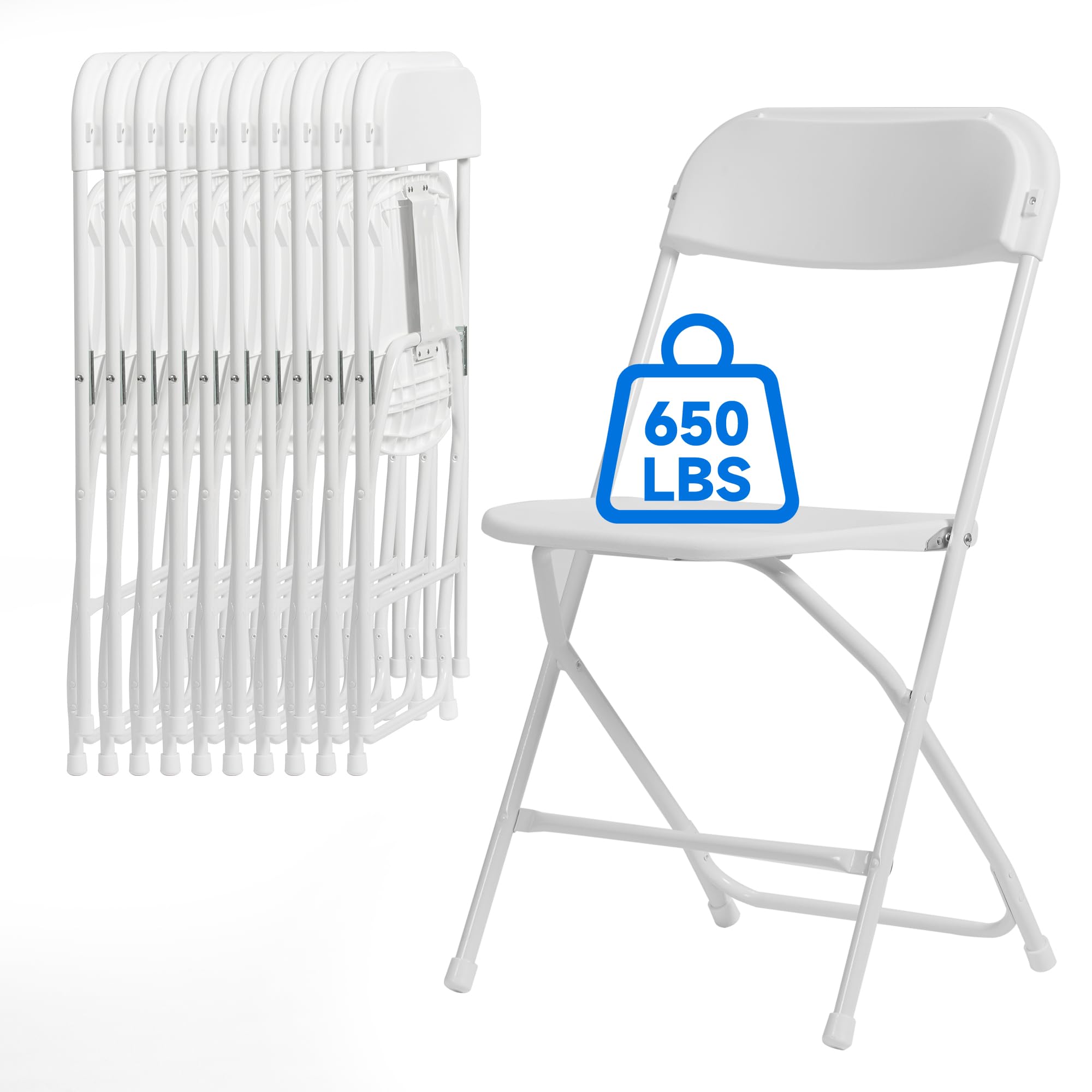 20 PCS Heavy Duty Plastic Folding Chairs - 650 LB Capacity, Stackable & Portable Commercial Chairs for Wedding, Party, Banquet, Outdoor & Indoor Events - Premium White Folding Chairs for Home, Office, Restaurant, and Event Venues