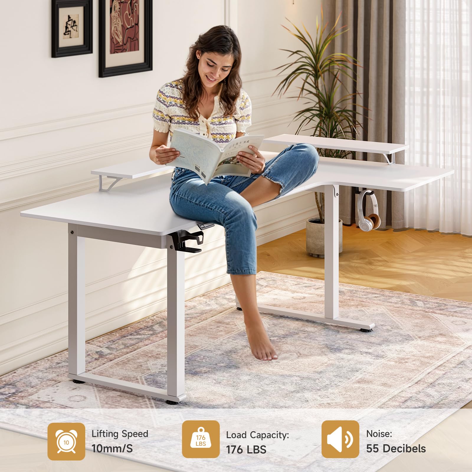 Electric L-Shaped Standing Desk 71x43 Inches - Dual Motor Adjustable Height (28-46
