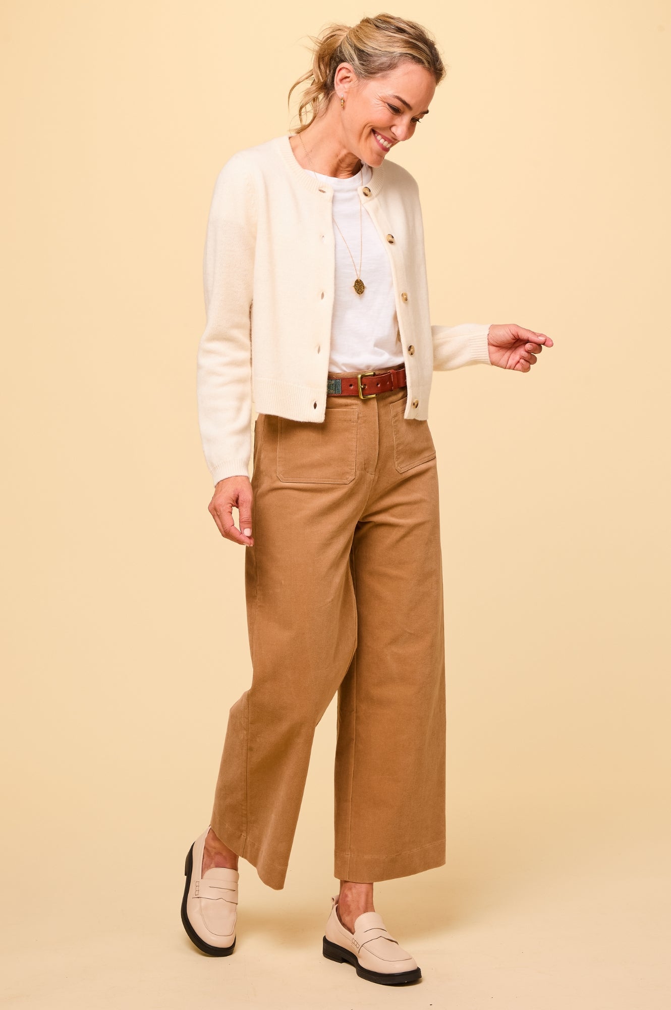 Premium Merino Wool Brittany Cardigan for Women - Soft Cream Knit Sweater | Perfect for Fall & Winter Layering, Office Wear & Casual Outfits