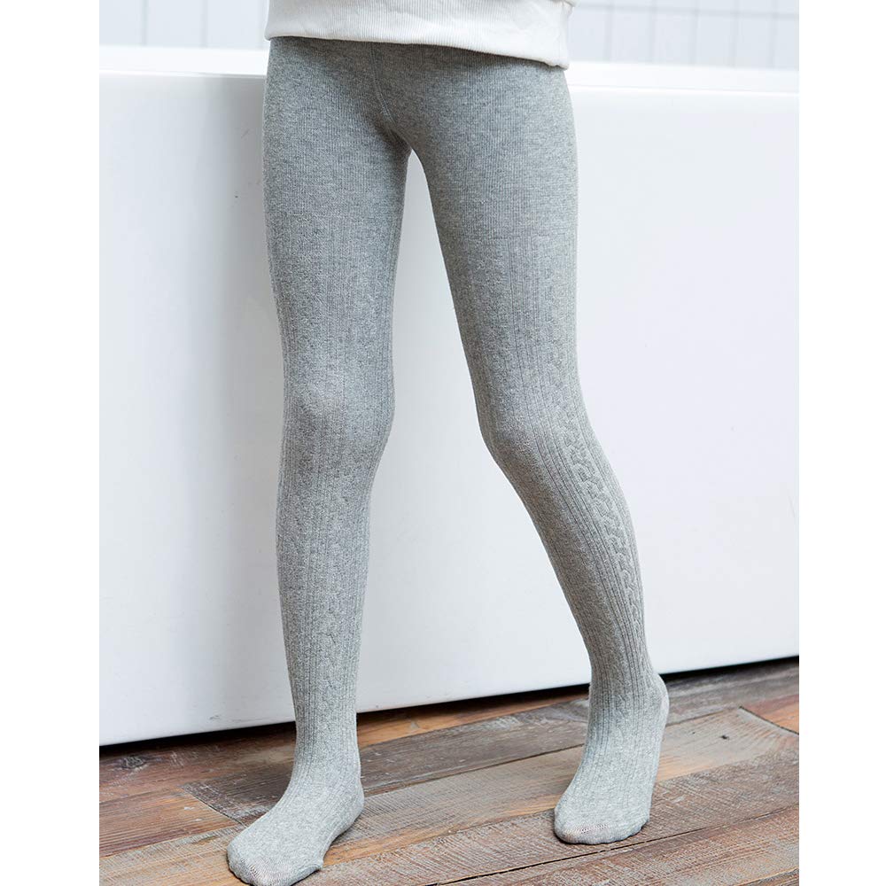 TechCity Girls' Seamless Cotton Cable Knit Leggings for Toddlers 2-14 Years - Soft Stretchy Tights for School, Play & Everyday Wear