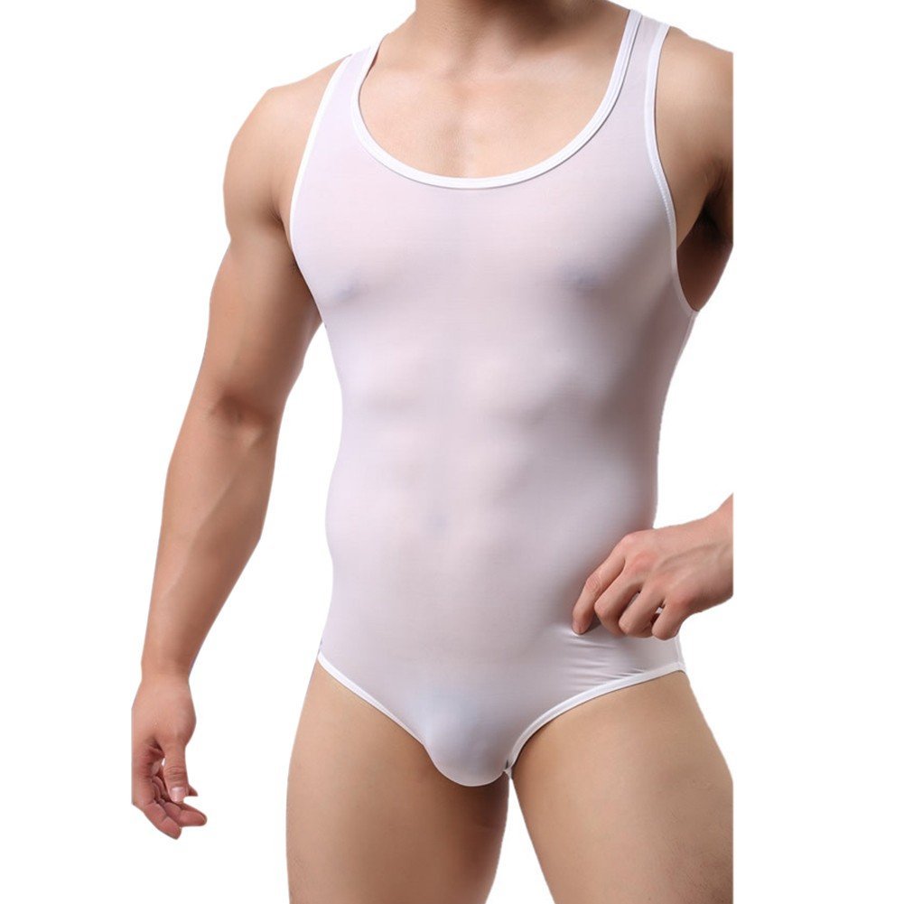 FEESHOW Men's Soft Smooth Workout Swimsuit - Quick Dry Gym Bodysuit for Swimming, Fitness & Beach Activities