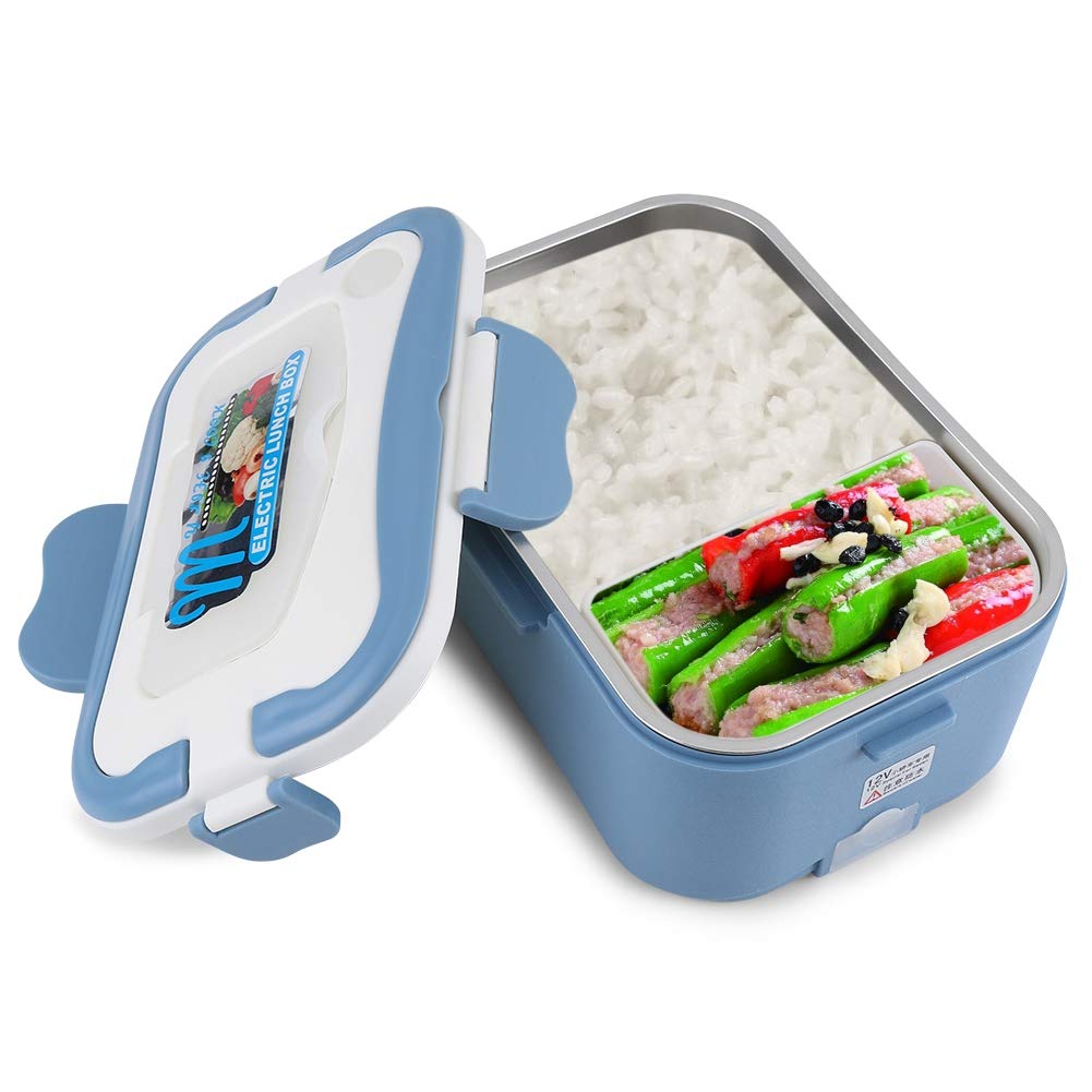 Portable 24V Electric Heating Lunch Box - Insulated Bento Food Warmer Container for Truck Drivers, Office & Travel | Rechargeable Meal Warmer for Men & Women (Blue) - Perfect for Commuting, Camping & Work Lunch