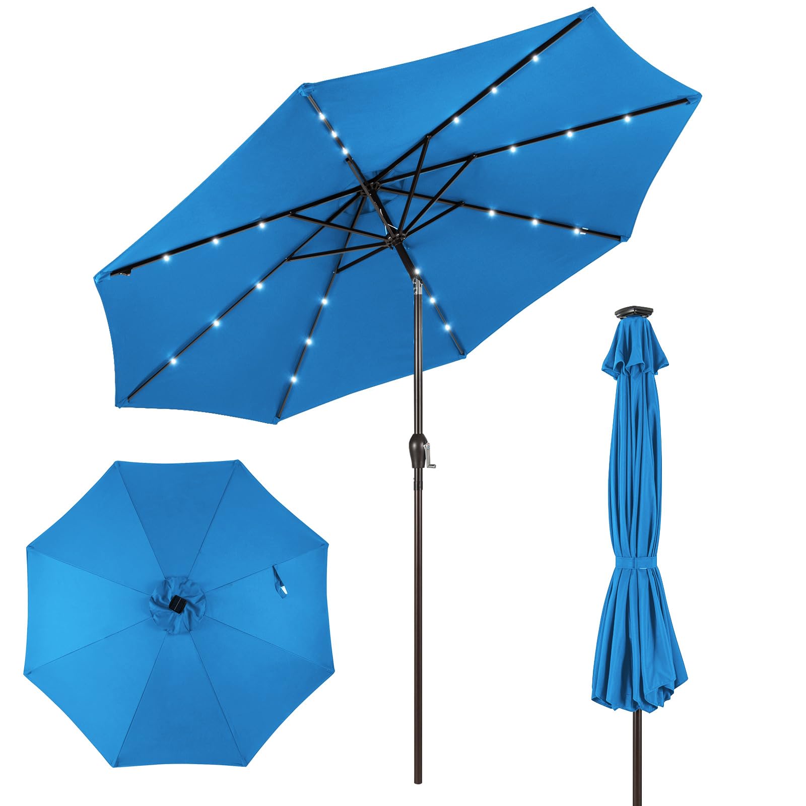 Giantex 9ft/10ft Solar LED Patio Umbrella with Crank & Tilt System - Waterproof Outdoor Market Umbrella for Backyard, Deck, Pool, Beach - Perfect for Dining, Lounging & Outdoor Entertaining