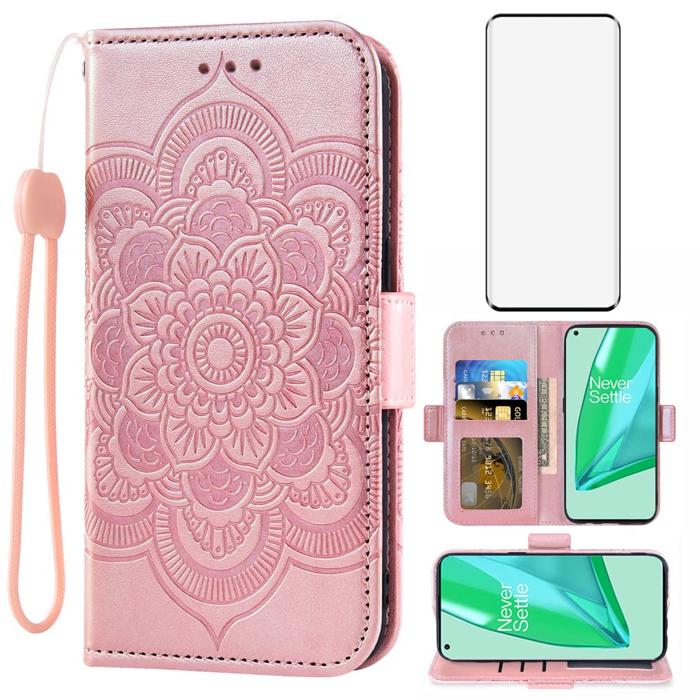 **Asuwish OnePlus 9 Pro 5G Wallet Case with Tempered Glass Screen Protector & Credit Card Holder – Flip Cover Phone Case for Women (Rose Gold) – Stylish Protection for Work, Travel & Everyday Use**