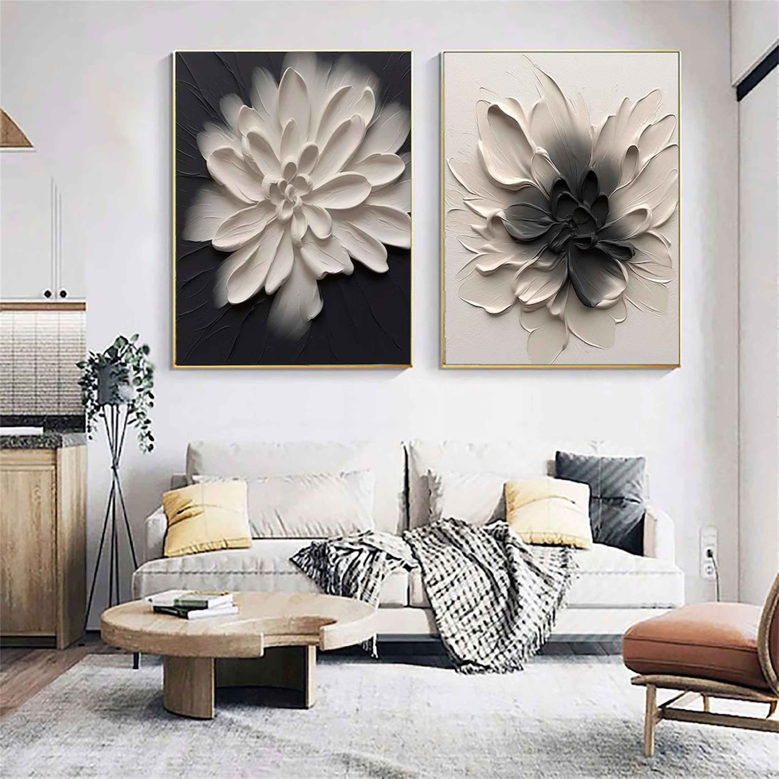 Custom Flower and Tree Painting Set of 2 - Handmade Canvas Art for Home Decor, Wall Art Gift for Living Room, Bedroom, Office - #FT039