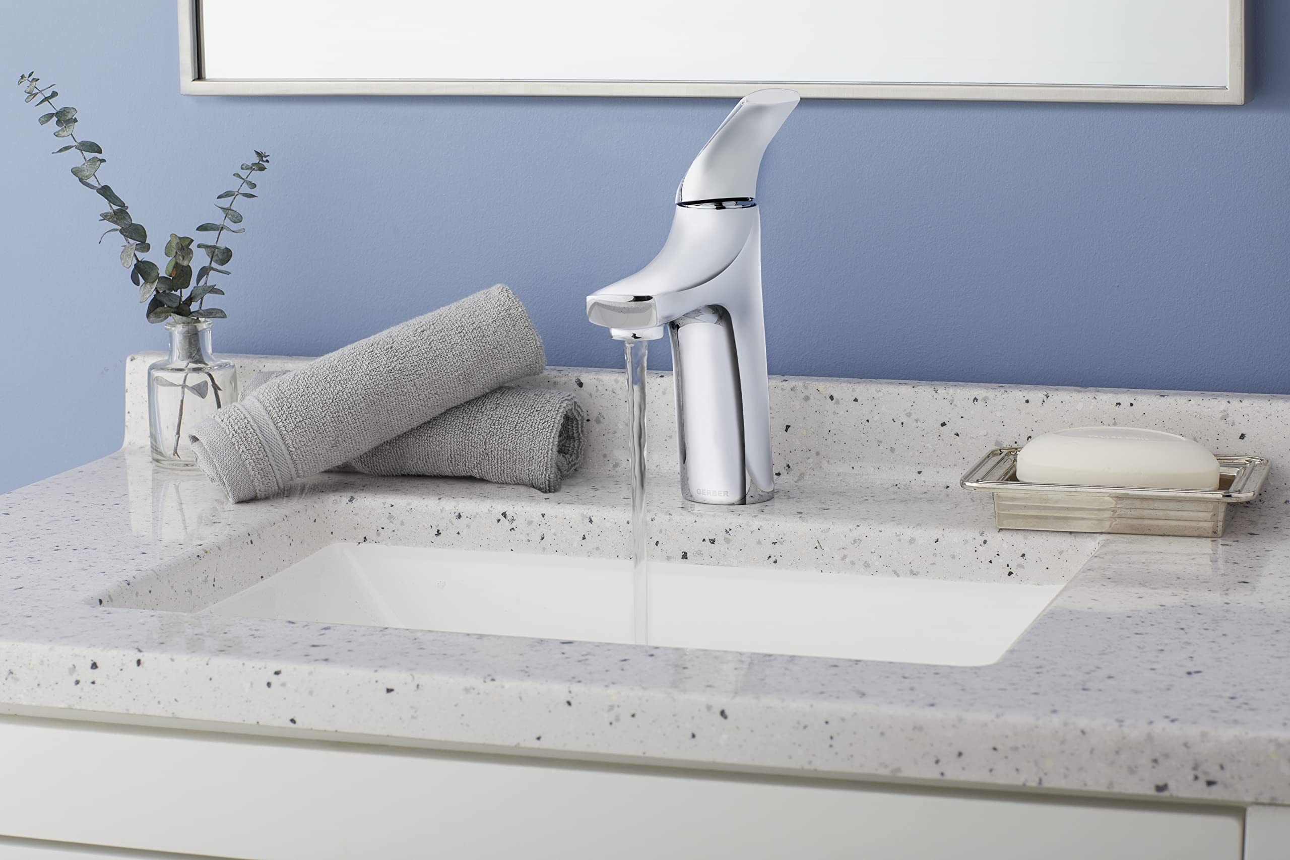 Gerber Lemora Single Hole Bathroom Faucet with Metal Pop-Up Drain - Modern Waterfall Spout for Vanity Sink, Perfect for Home, Hotel & Commercial Use