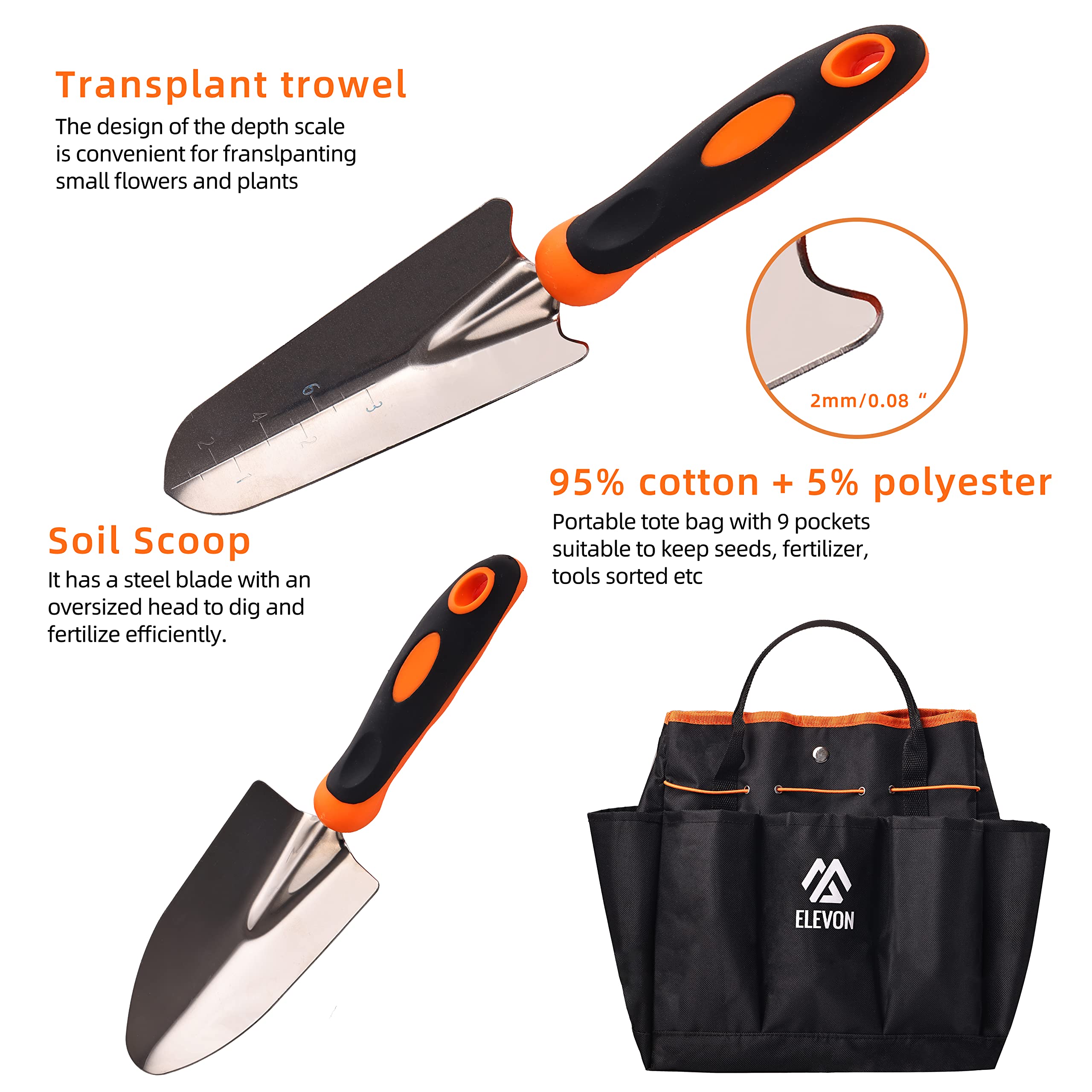 Premium Stainless Steel Heavy Duty Gardening Tool Set with Ergonomic Handles - 7-Piece Durable Kit Includes Storage Bag (Orange) - Perfect for Planting, Weeding & Landscaping - Ideal Gift for Men & Women Gardeners