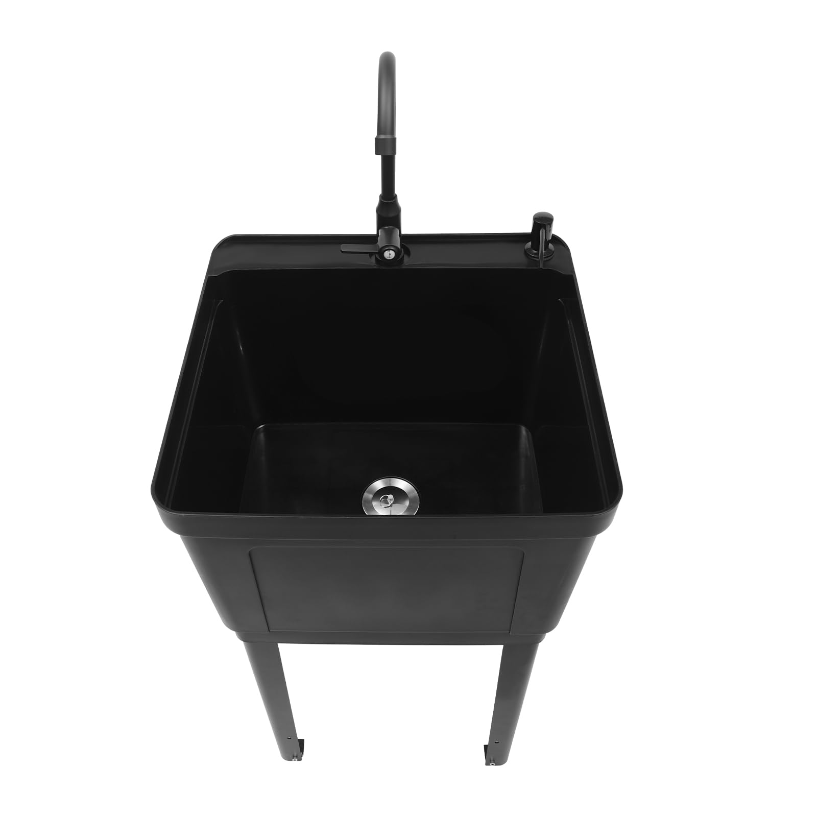 Freestanding Laundry Utility Sink with Faucet & Drain Kit - Heavy Duty Washing Tub for Basement, Garage, Garden & Laundry Room - Durable Black Standalone Sink for Home Cleaning & Outdoor Use