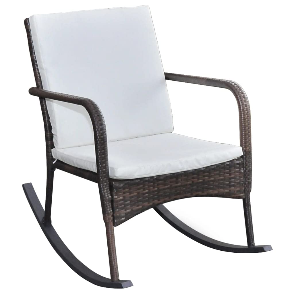 Comfortable Brown Poly Rattan Outdoor Rocking Chair with Cushion - Patio, Garden & Lawn Furniture for Relaxing in Your Backyard or Porch