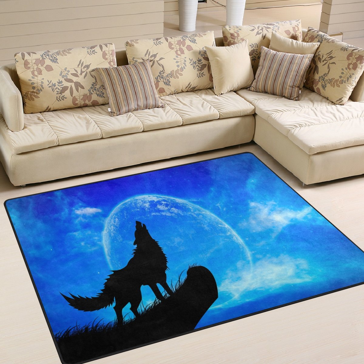ALAZA Full Moon Night Black Wolf Area Rug - 5'3