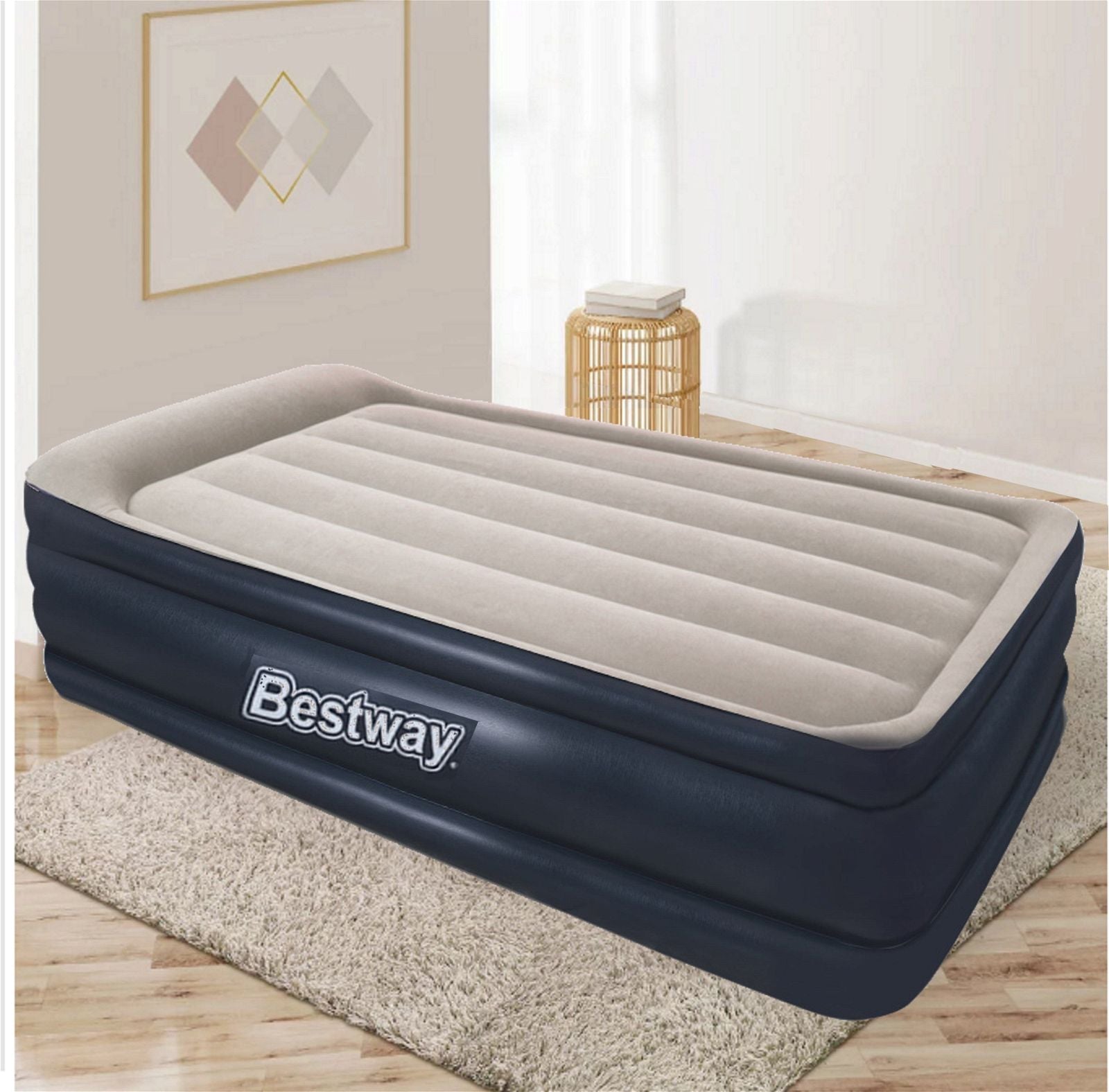 Bestway Queen Air Mattress with Built-in Pump - Inflatable Bed for Camping, Guest Sleepovers & Home Use - Comfortable & Portable Blow Up Bed